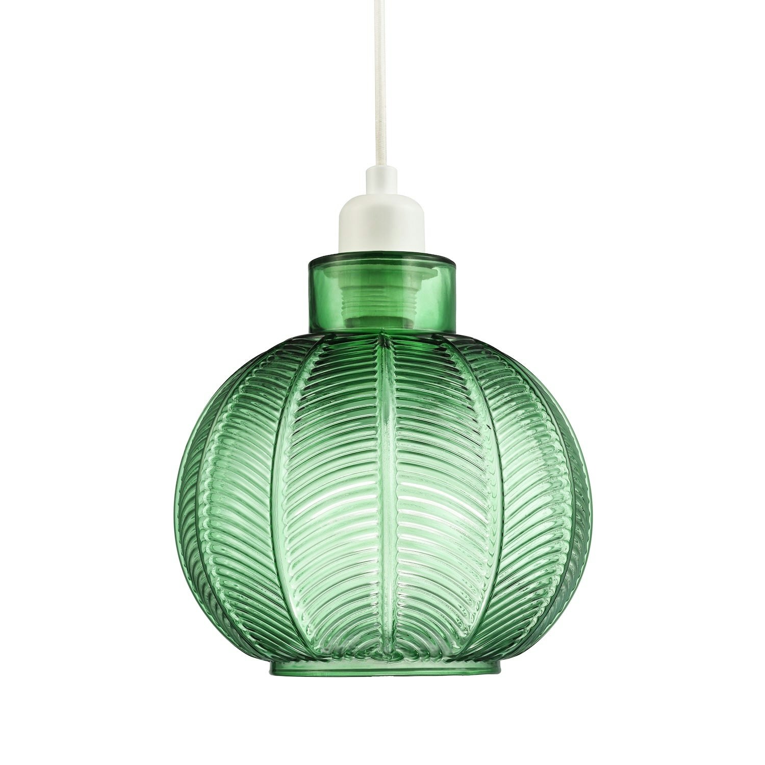 Happy Homewares Green Designer Ribbed Leaf Themed Forest Emerald Glass Pendant Lighting Shade 21Cm