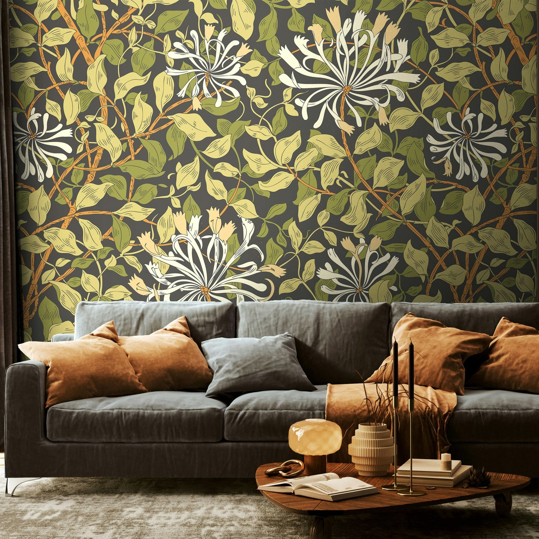 Origin Murals Black/Green Honeysuckle - And Olive - Medium - W300cm X H240cm
