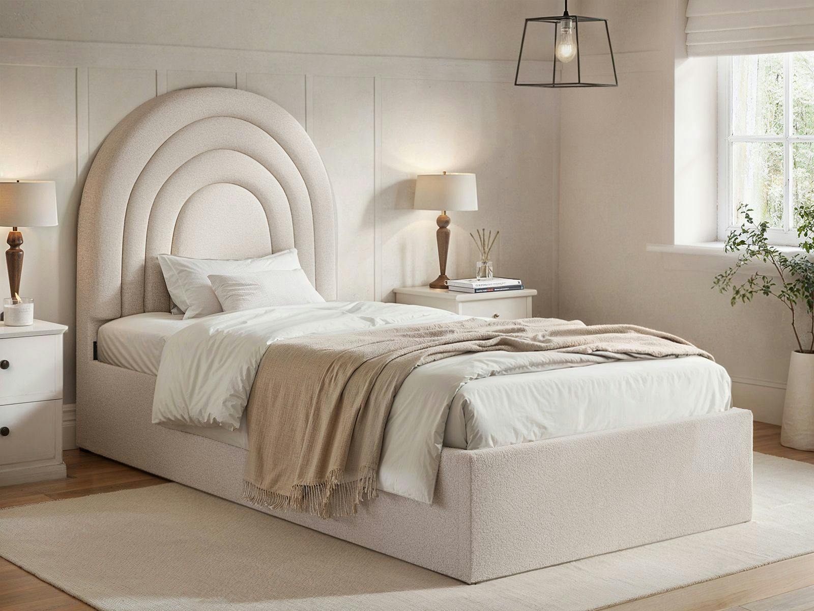 Flair Ava Single Cream Boucle Ottoman Bed - Gas Lift Storage - Plastic Feet - Image 4