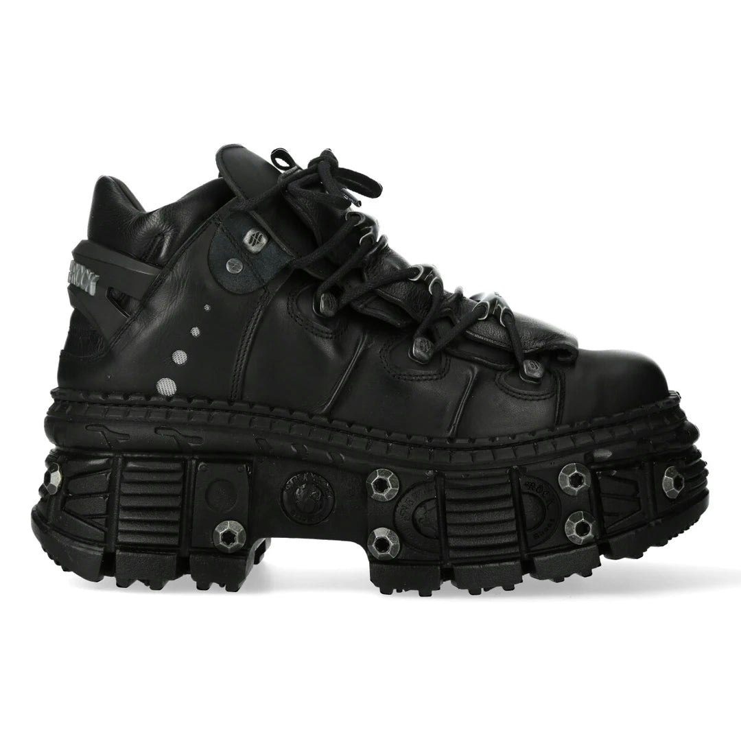 New Rock Unisex Black Boots Wall106-S25 Metallic Leather Platform Gothic Boots - Eu 45