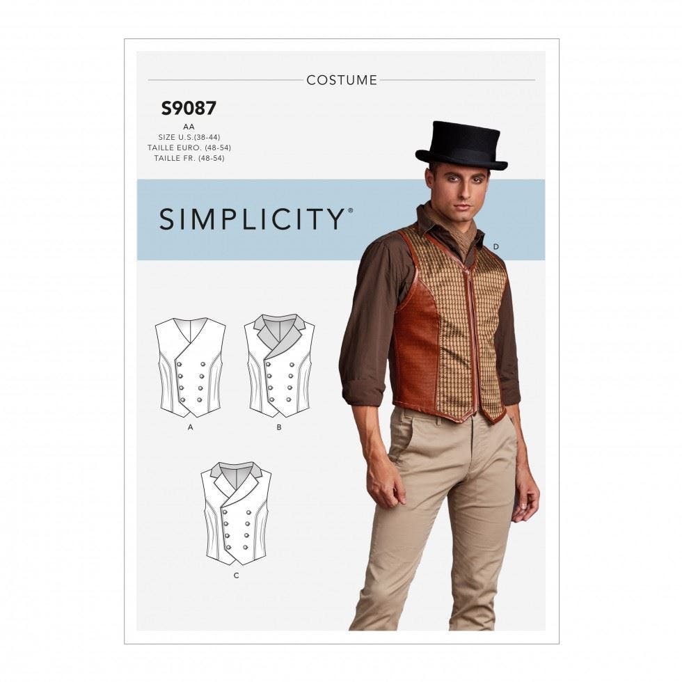 Simplicity Men's Sewing Pattern 9087, Waistcoats, Costumes For Aa (38-40-42-44) - Intermediate - Aa (38-40-42-44)