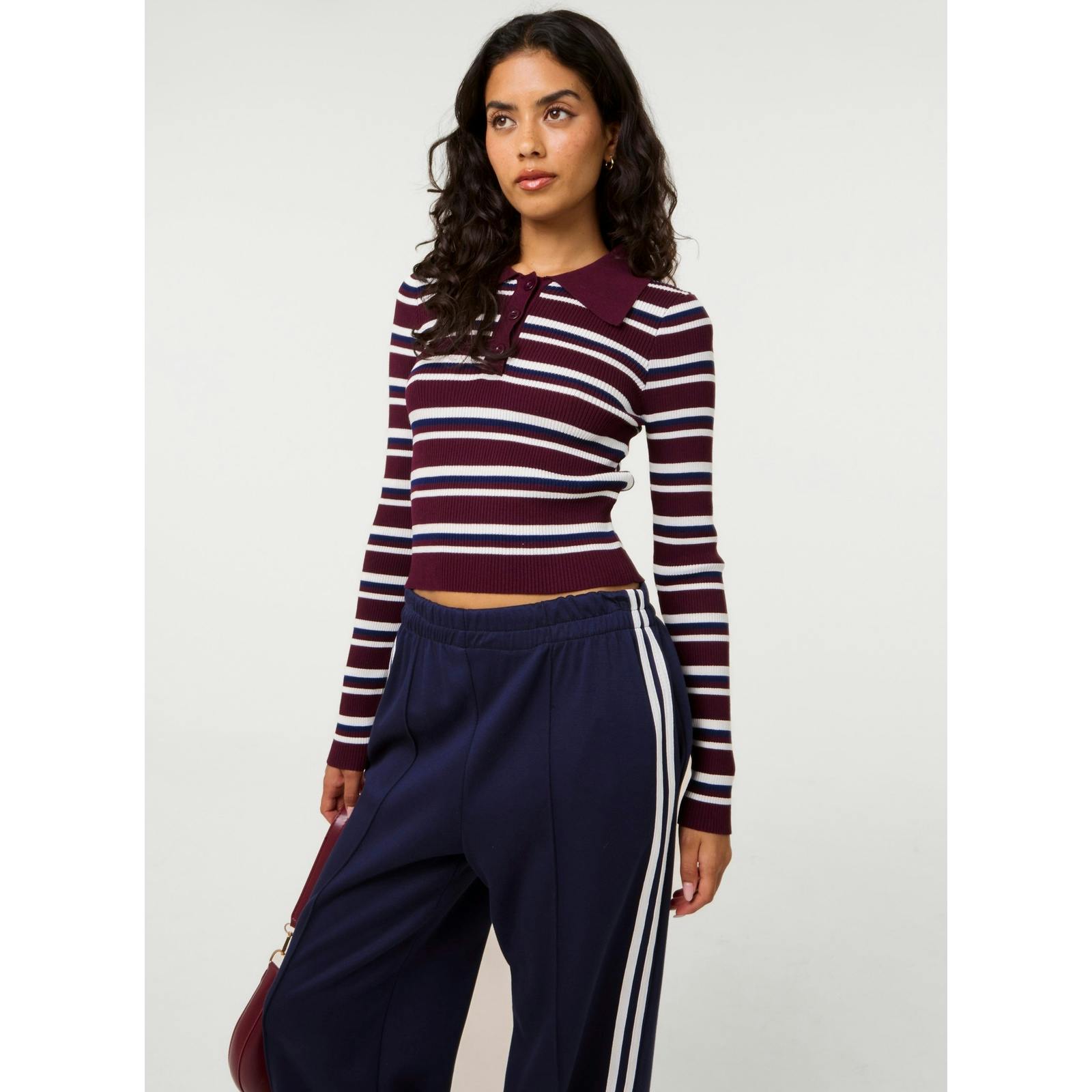 Pink Vanilla Pink/Red Vanilla Stripe Long Sleeve Collar Jumper - S