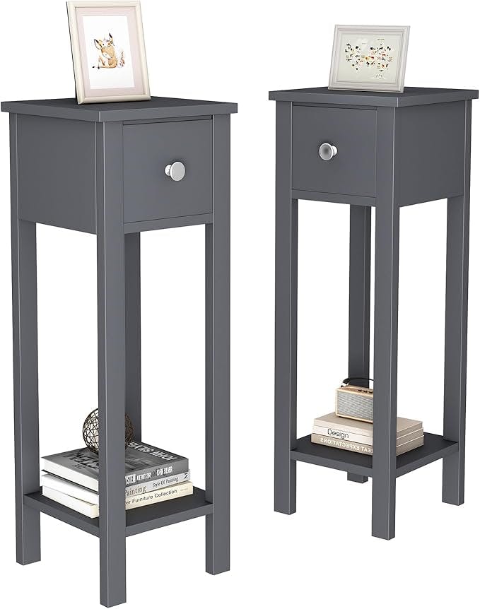 Mcc Direct Grey Set Of 2 Solid Wooden Bedside Tables With Open Shelf And Drawer – Amelia By Mcc