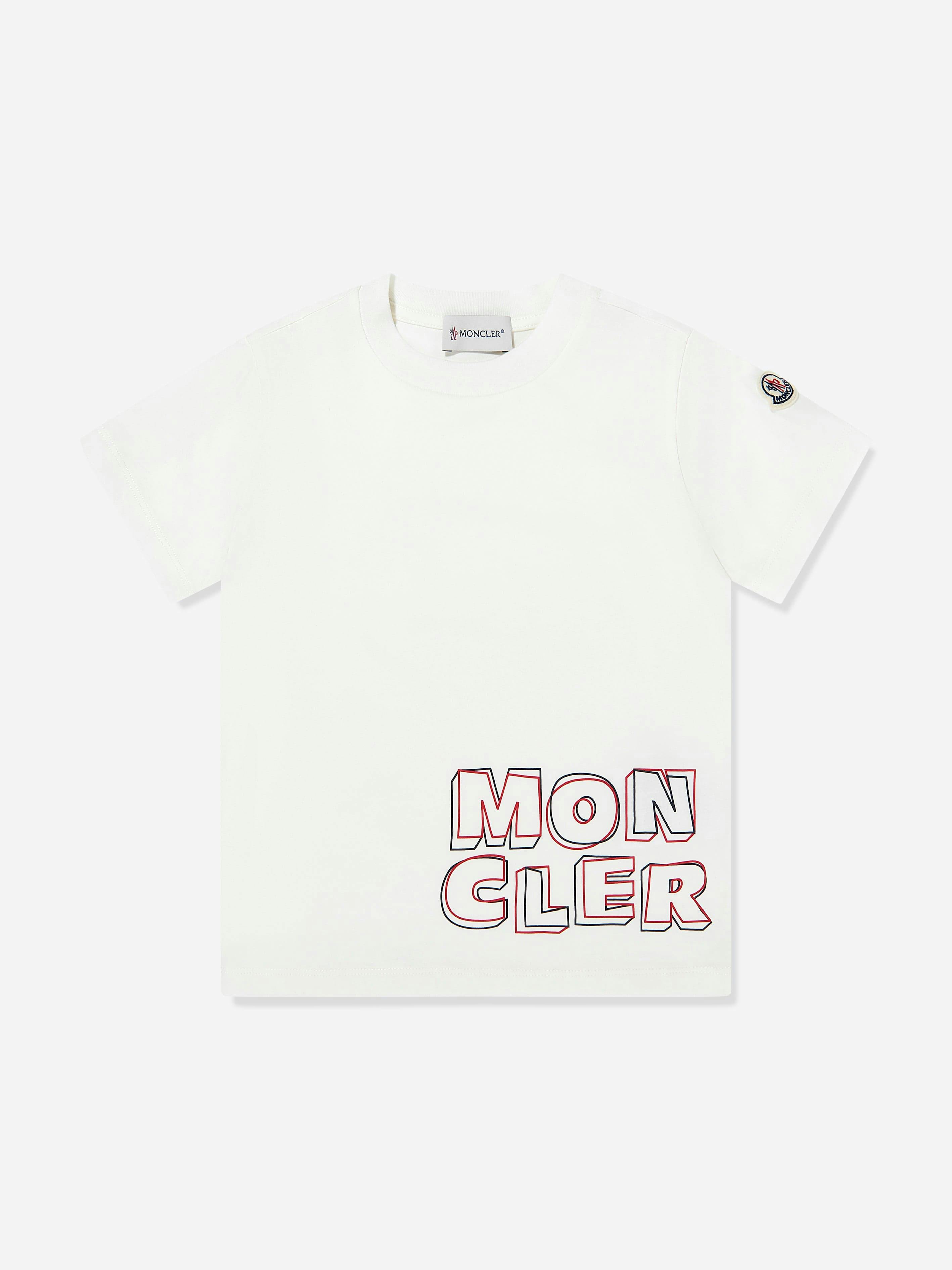 Moncler Enfant Boys Ivory Logo Print T-Shirt In - 4 Yrs