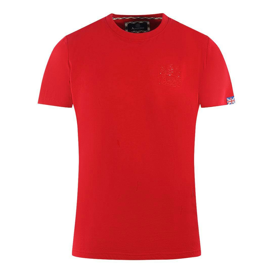 Aquascutum Men's Red London Aldis Tonal Logo T-Shirt - S - 100% Cotton