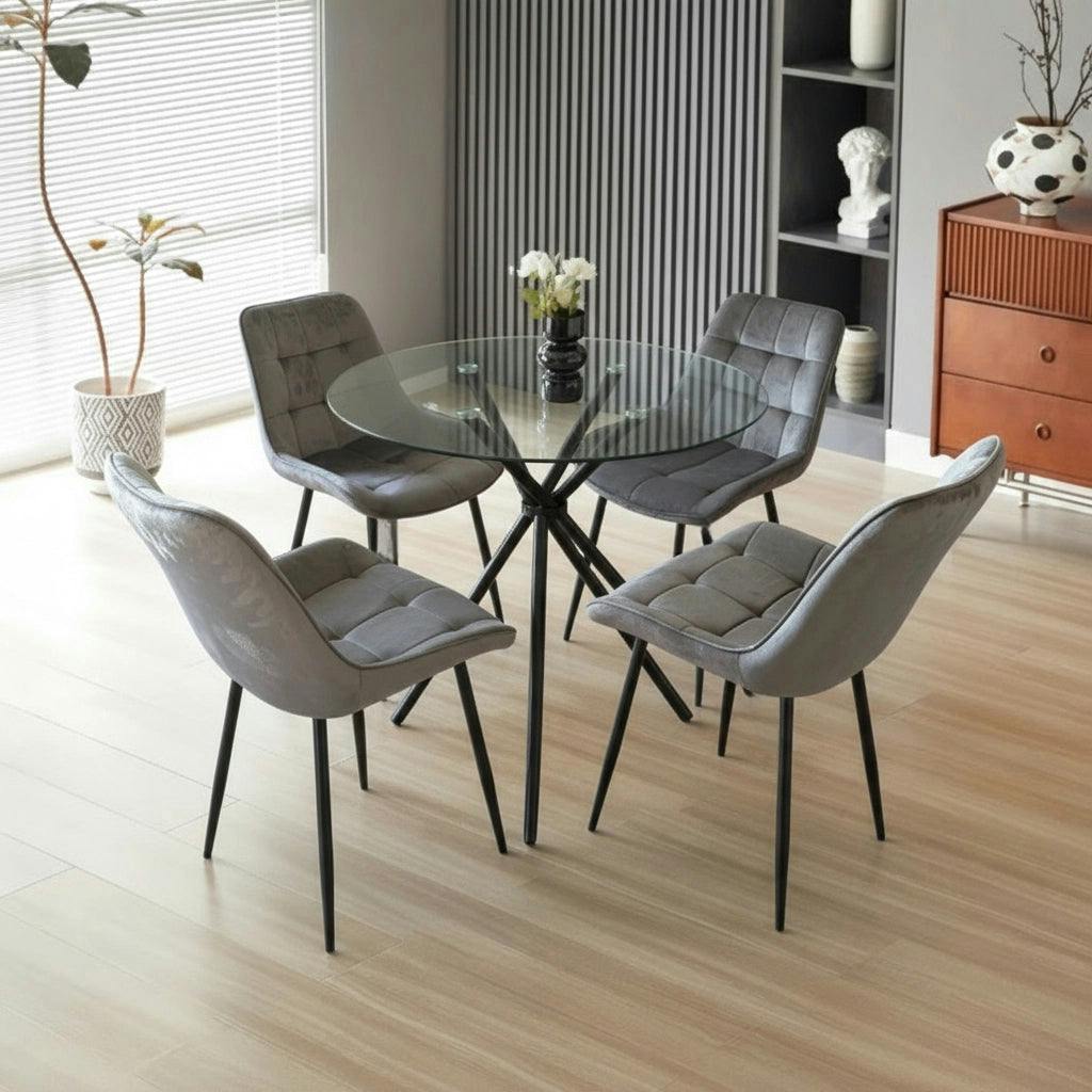 Outdoor Living Unisex Grey New York Dining Table With Erica Velvet Chairs In Size 4 - Image 2