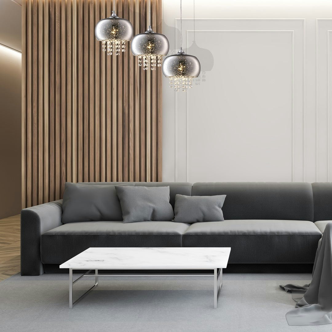 Milagro Light Star Chrome Pendant Lamp 3Xe14 A Stunning Range With 22Cm Glass Shades Housing Chrome Fitments And Gorgeous Crystals