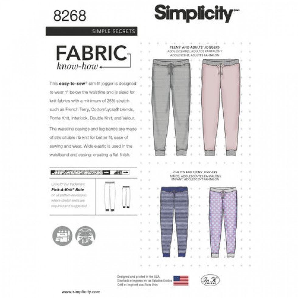 Simplicity Boys Sewing Pattern 8268, Trousers, Tracksuits, Sportswear For Kids, Men, Teenagers, Women, A (Xs - L / Xs - Xl) - Easy - A (Xs - L / Xs - Xl)