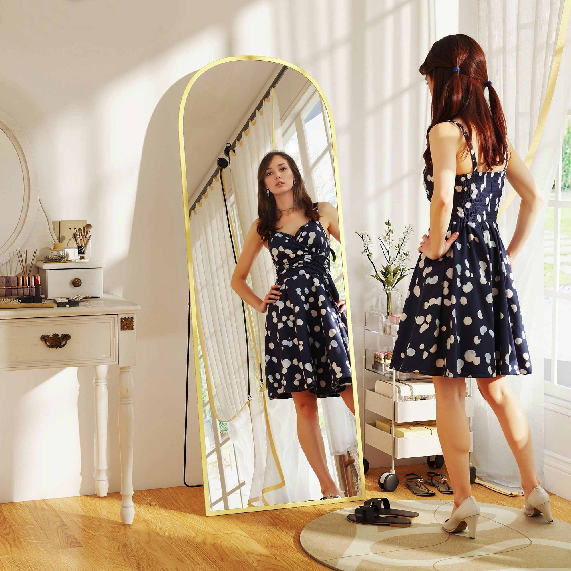 Rackhams Gold Full-Length Mirror With Aluminium Frame, Wall-Mounted Or Freestanding - Tone