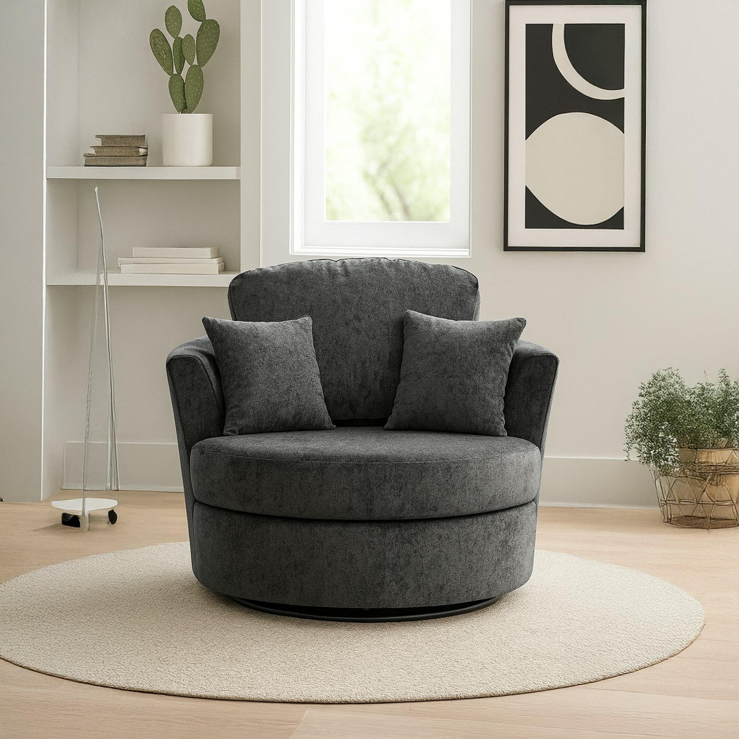 Furnishings For Less Grey Monaco Chenille Fabric Swivel Chair