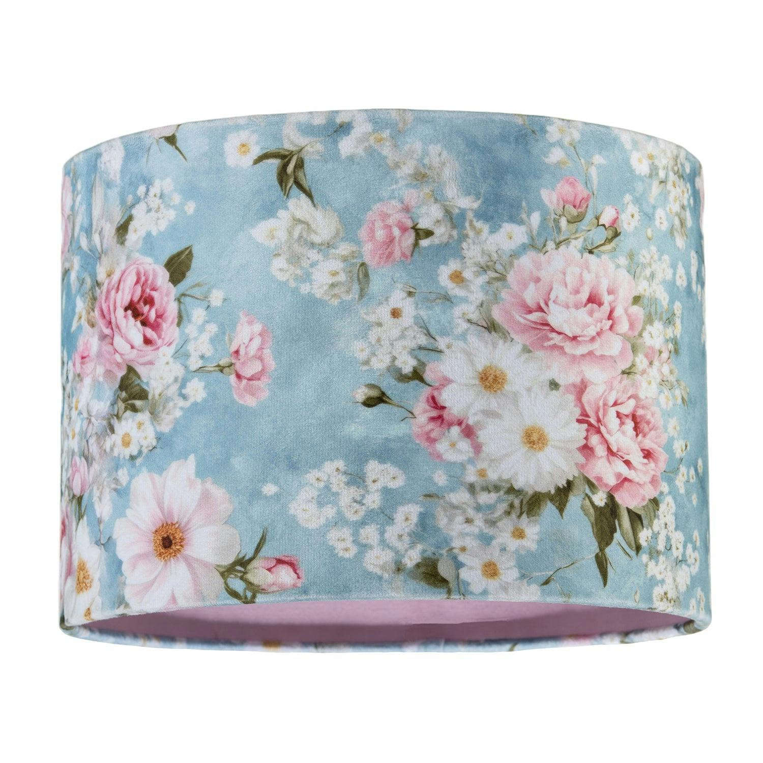 Rackhams Sky Blue/Pink/White Vintage Chic Velvet Lamp Shade With And Flowers