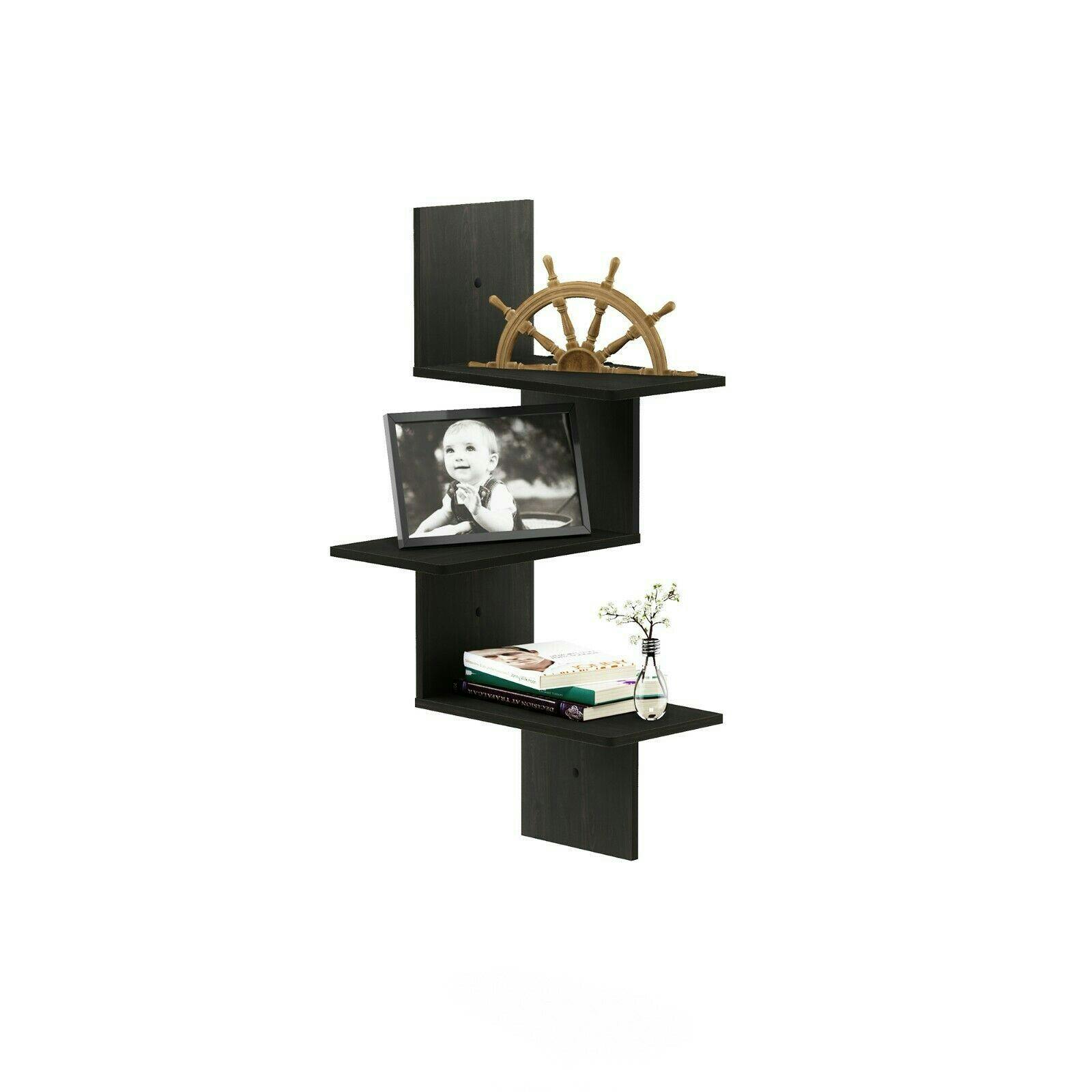Rackhams Grey Rossi Modern 3-Tier Wall Floating Corner Shelf, Espresso Perfect For Organized Storage And Display