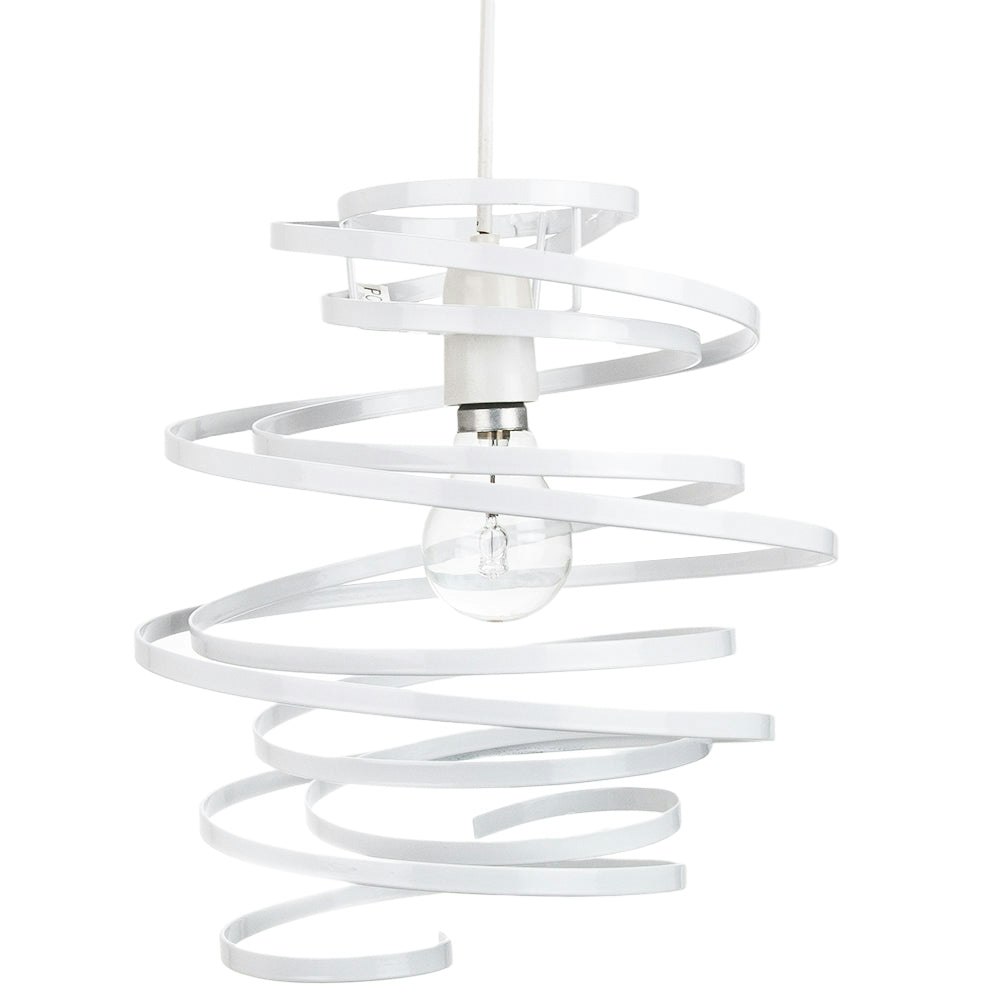 Happy Homewares White/Light Contemporary Gloss Metal Double Ribbon Spiral Swirl Ceiling Pendant