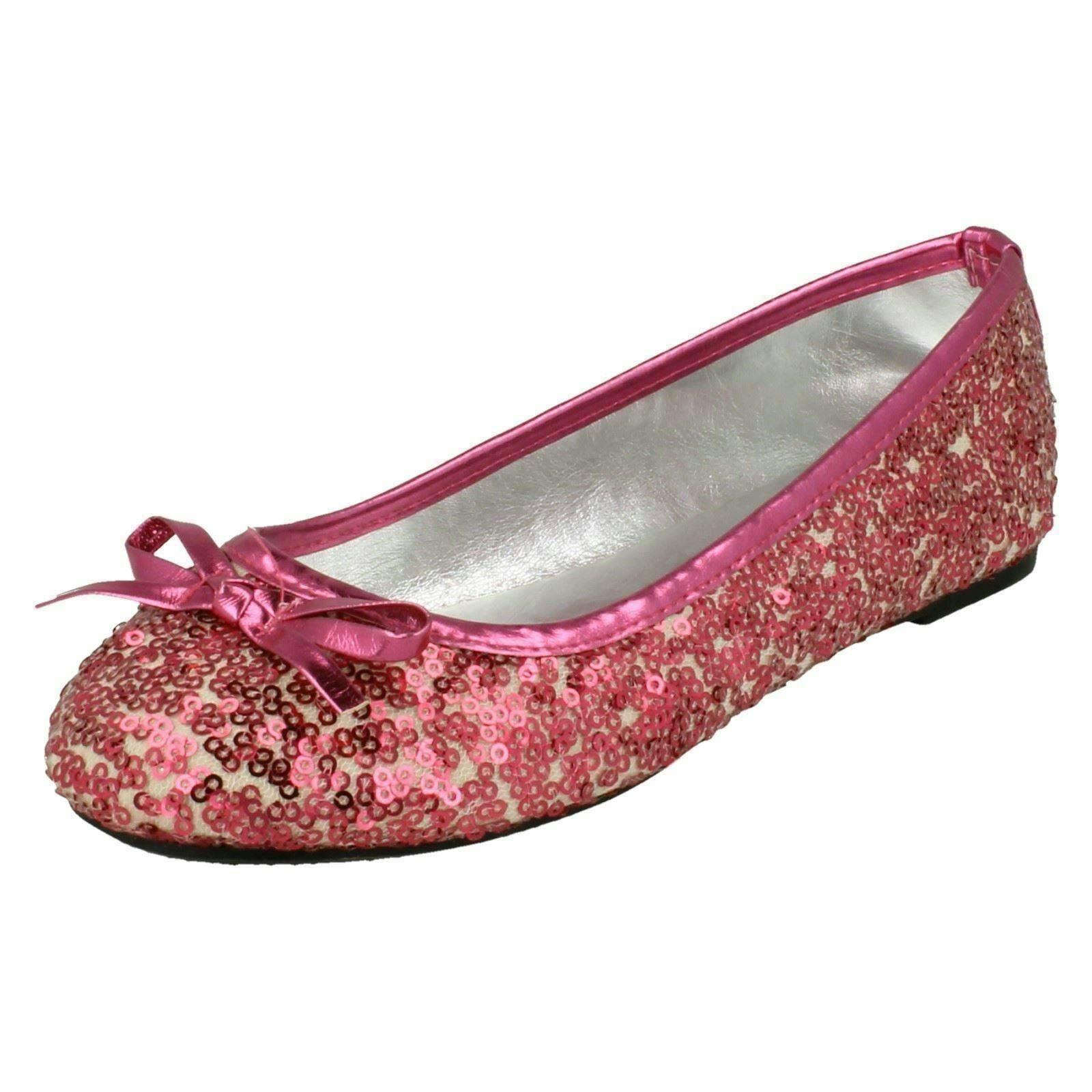 Spot On Girls Pink Flat Bow Trim Sequined Ballerina - Uk 2 Child