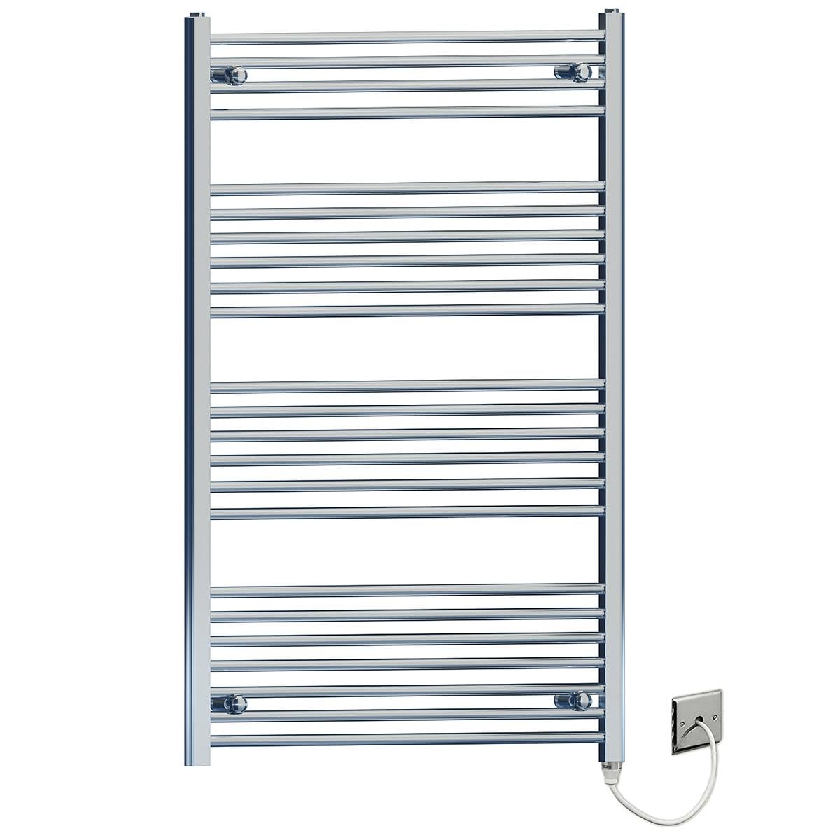 Rackhams 700 X 1200 Flat Chrome Flat Electric Pre-Filled Towel Rail Radiator For Designer Bathroom Standard Element