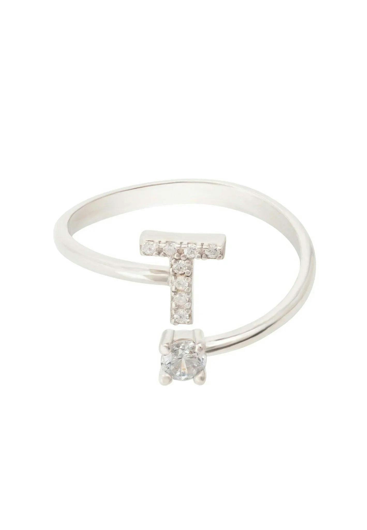 Latelita Silver Initial Ring T