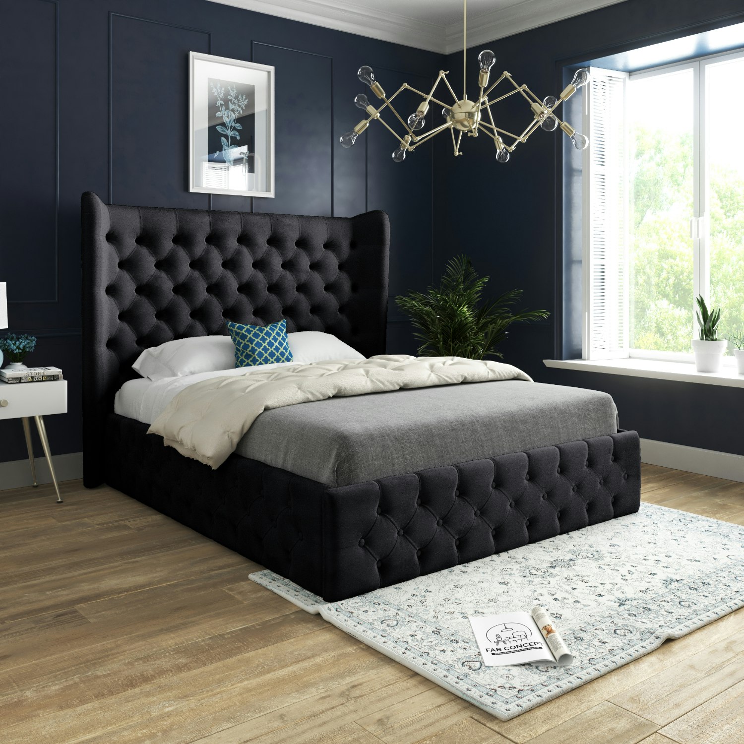 Casa Magna Pink/Black Donati Straight Curved Top Upholstered Soft Velvet Bed Frame - Super King