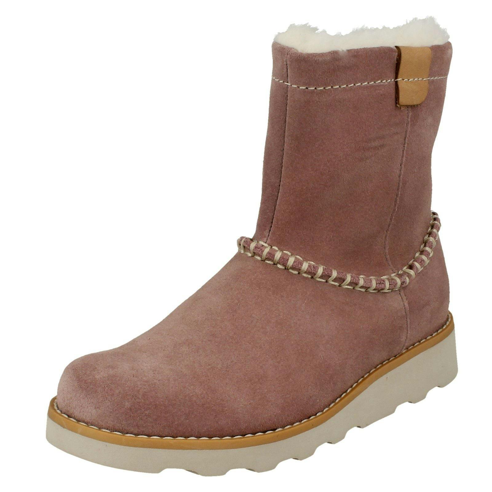 Clarks Girls Pink Casual Fur Lined Boots Crown Piper - Uk 5 Infant - F