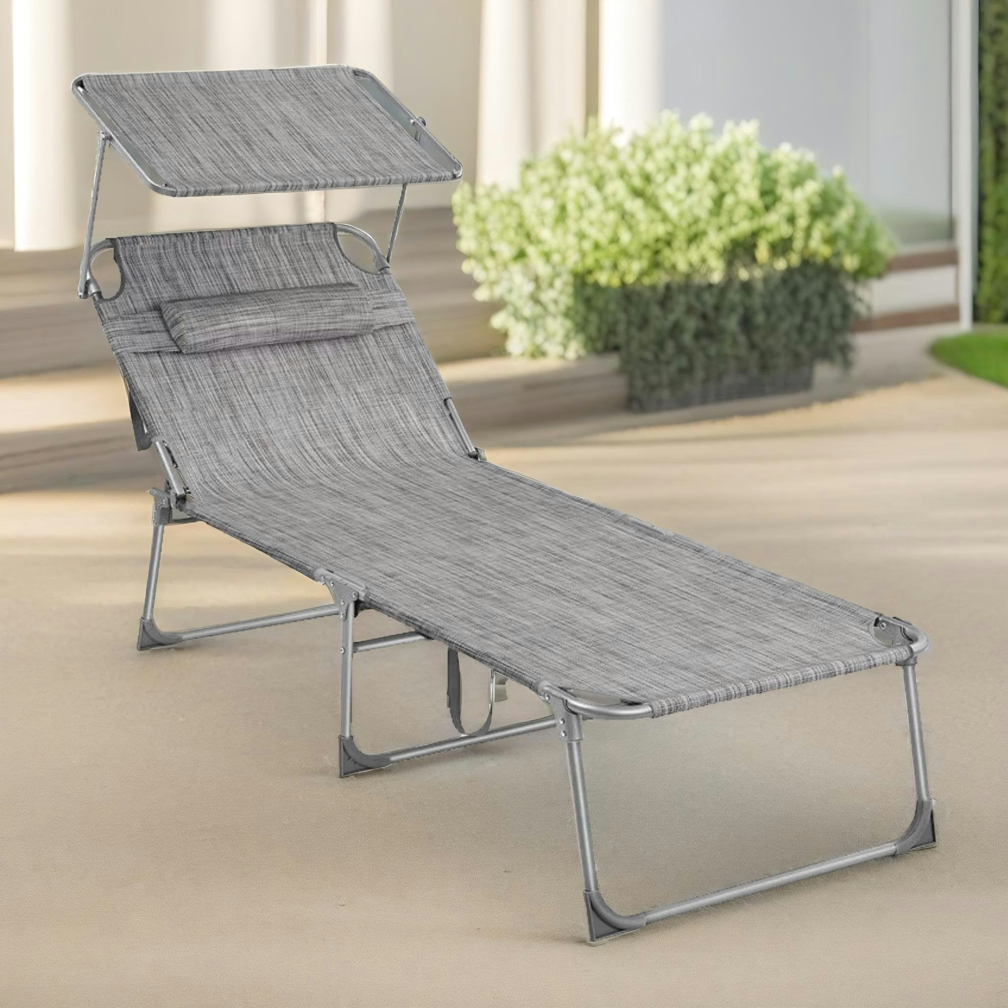 Rackhams Sun Lounger For Garden Folding Deck Chair Greige