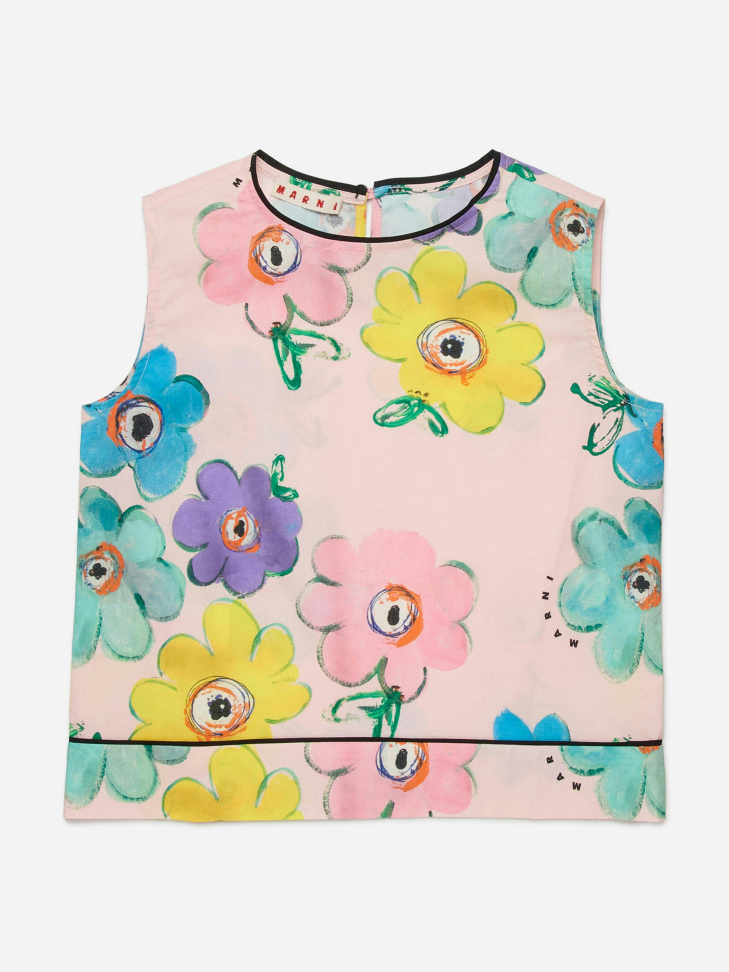 Marni Kids Girls Pink Marni Flower Print Sleeveless Top In - 12 Yrs