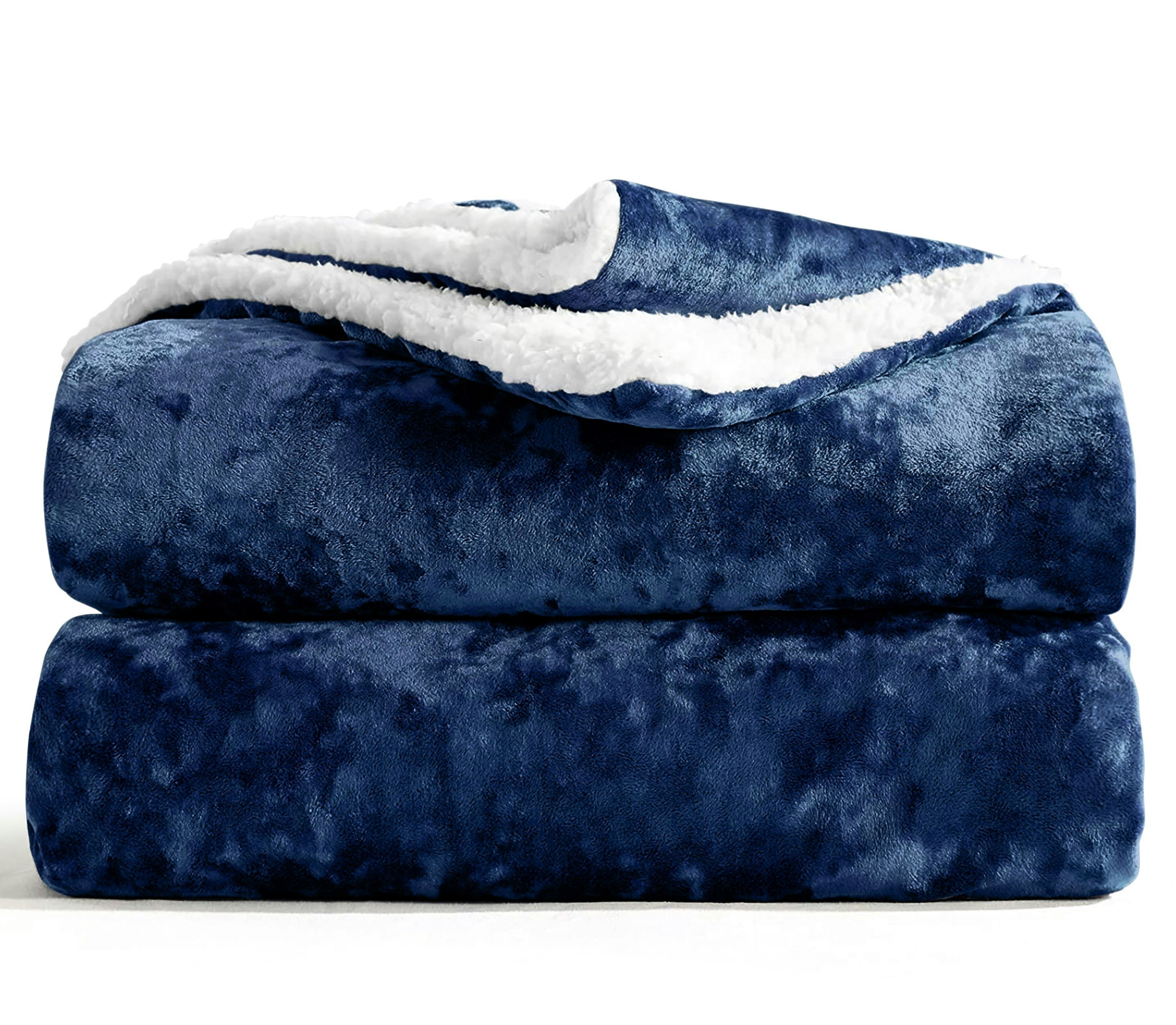 Rackhams Crushed Velvet Sherpa Reverse Throw - Navy