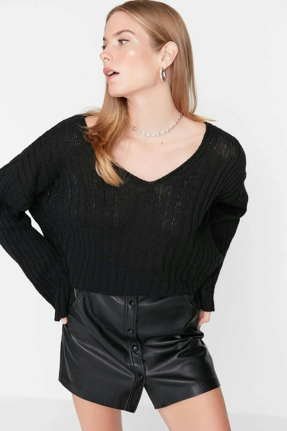 Hoxton Gal Blue Mercerized Look Wool Blend Oversized Basic Knit Sweater - M