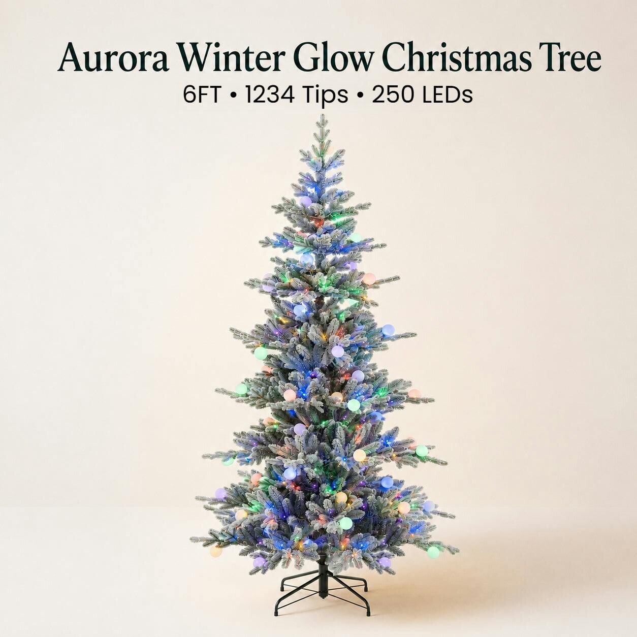 Rackhams White Aurora Winter Glow Flocked Multi-Colour Christmas Tree - 6Ft