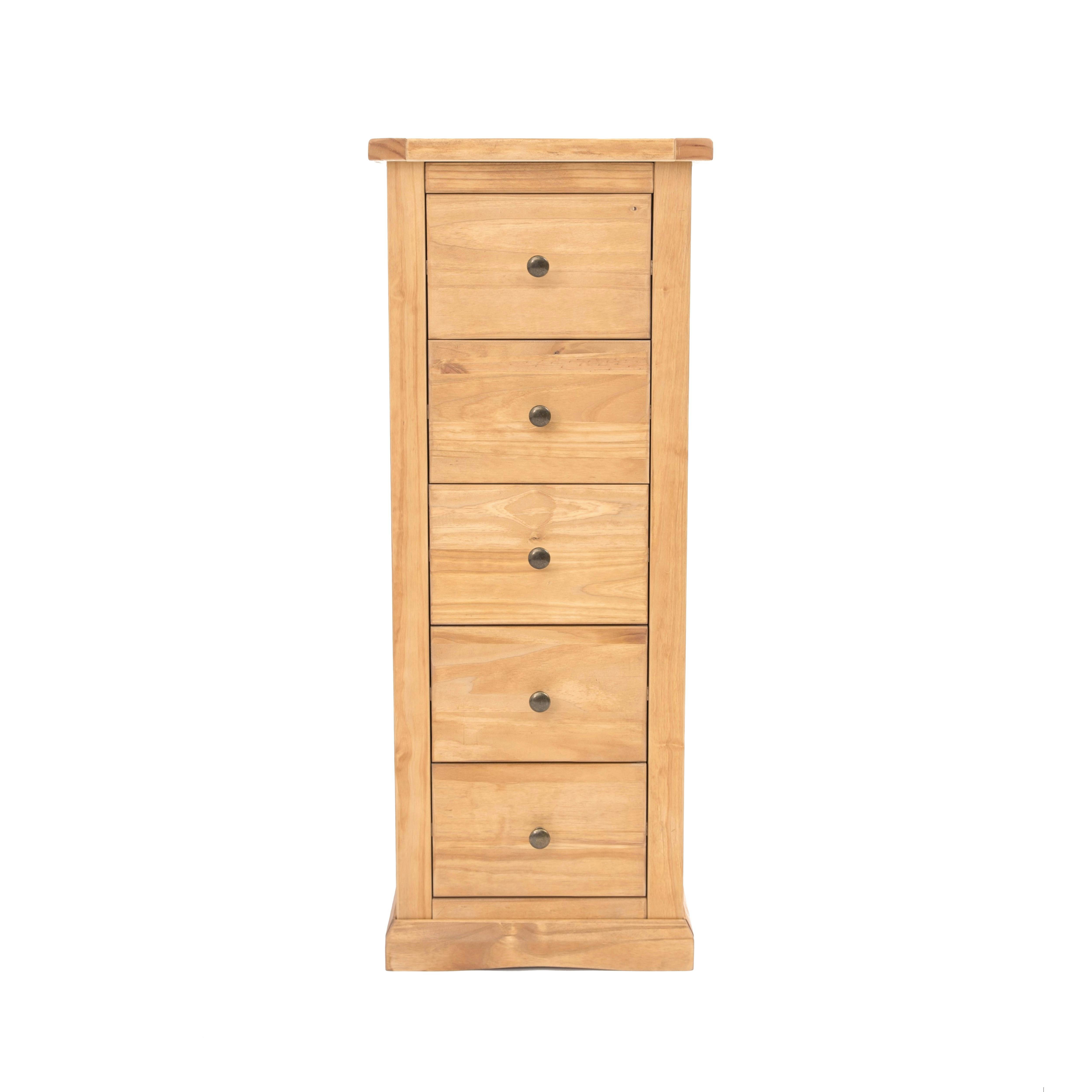 Rackhams Light/Brown Lucca 5 Drawer Narrow Chest Of Drawers Brass Knob