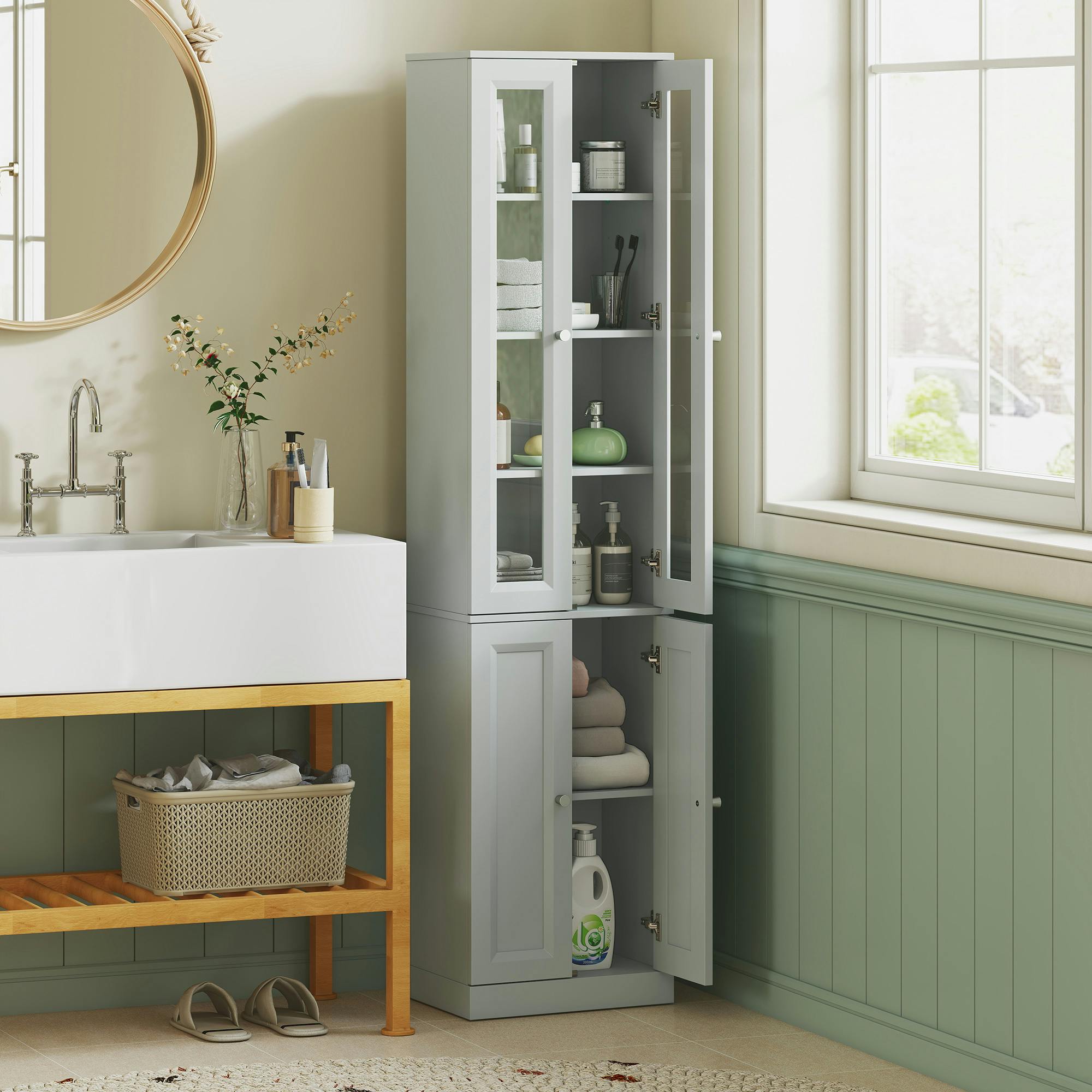 Rackhams Blue Tall Bathroom Storage Cabinet, 6-Tier Bathroom Cabinet - Dusty