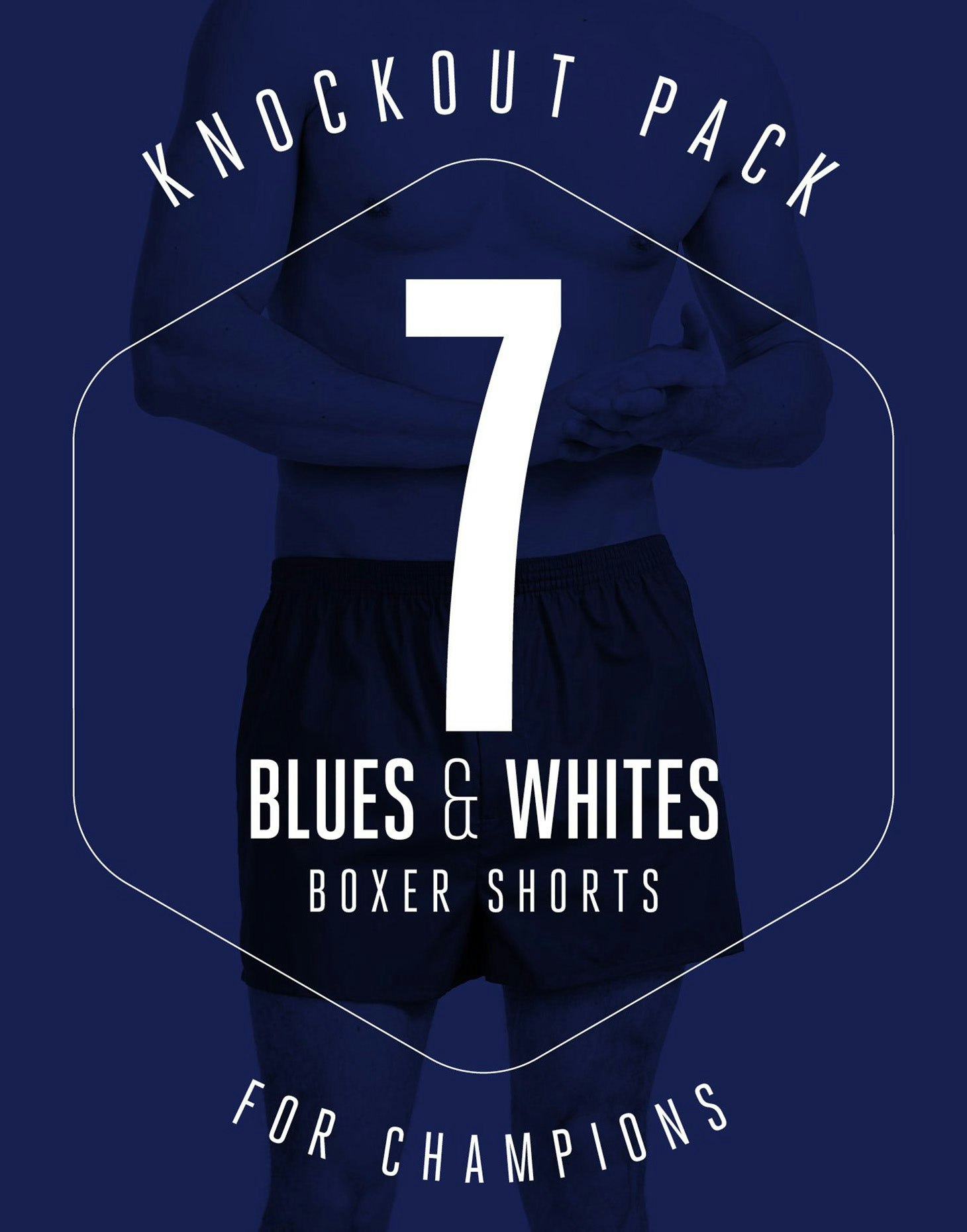 British Boxers Knockout Pack! 7 Pairs Of Boxer Shorts In Blues & Whites - X-Large