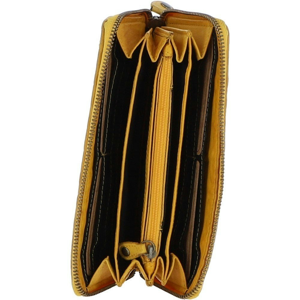 Ashwood Yellow Vintage Woven Leather Zip Around 10 Card Coin Note Purse - One Size - Leather