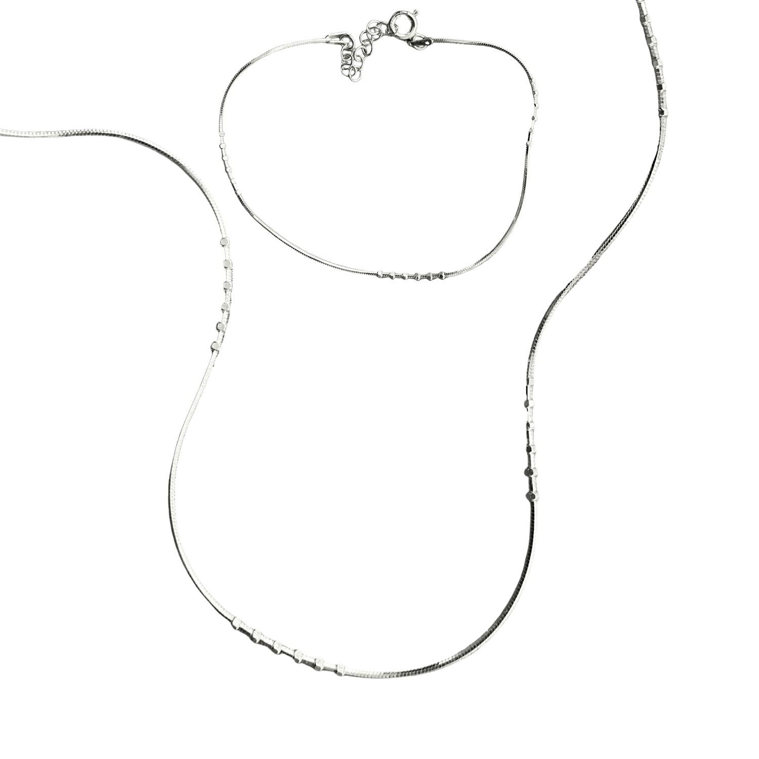 Spero London Silver Sterling Small Beaded Bracelet And Necklace Set
