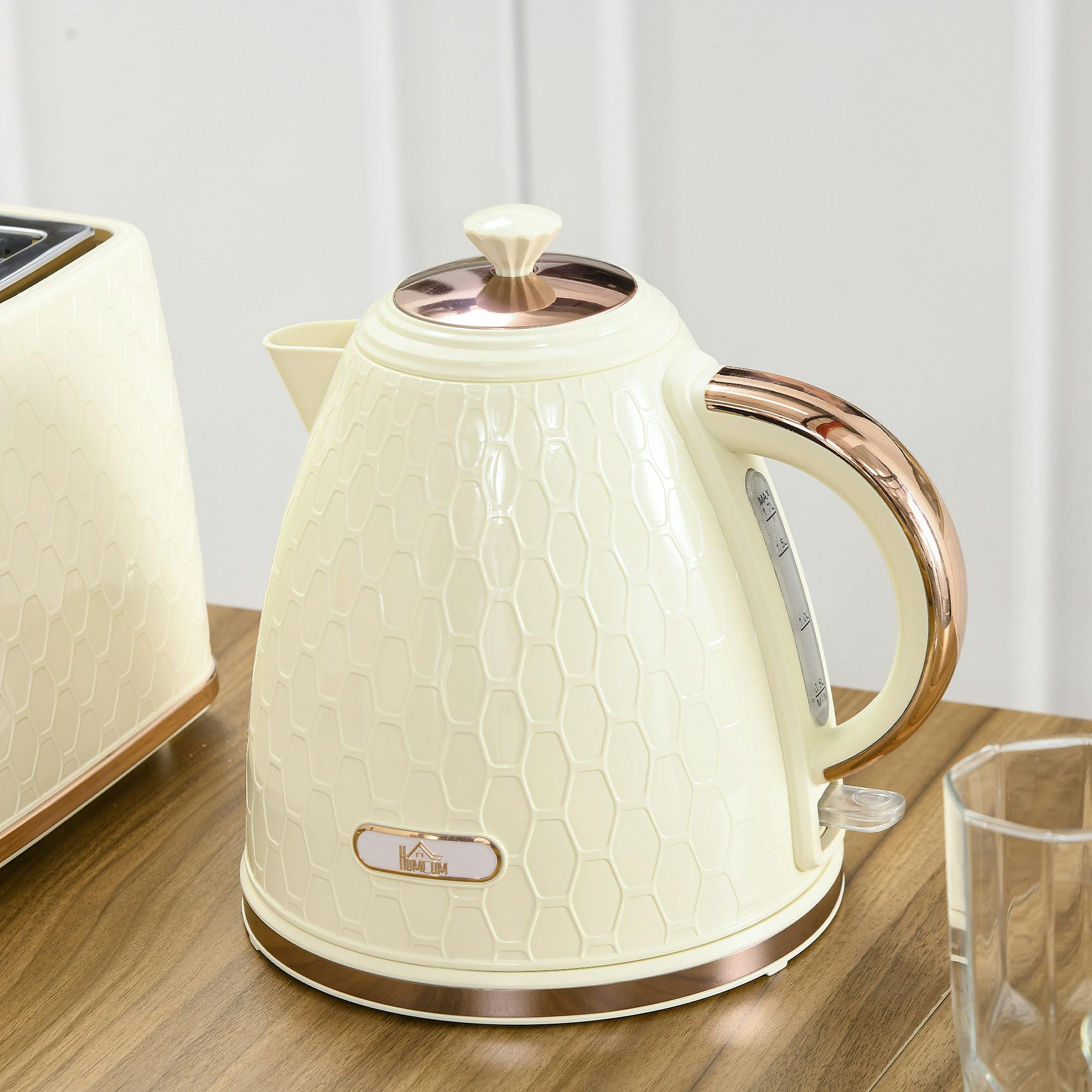 Homcom Beige Electric Kettle, Fast Boil, 1.7L, 3Kw, Swivel, Auto Shut-Off,