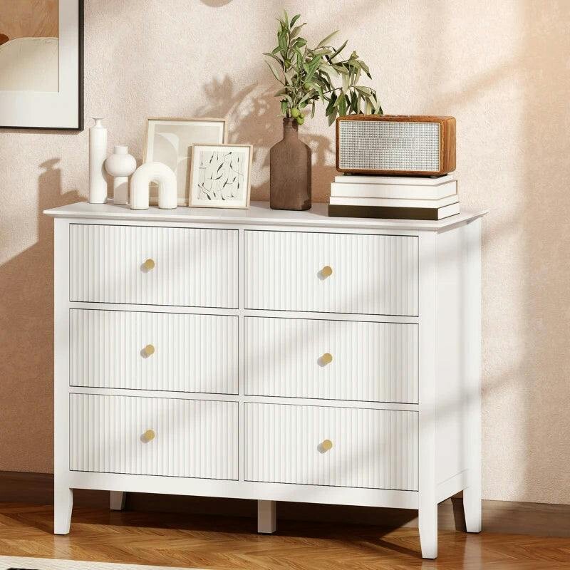 Homcom Unisex White Fluted Chest Of Drawers 6 Drawer Dresser For Bedroom Hallway - Image 5
