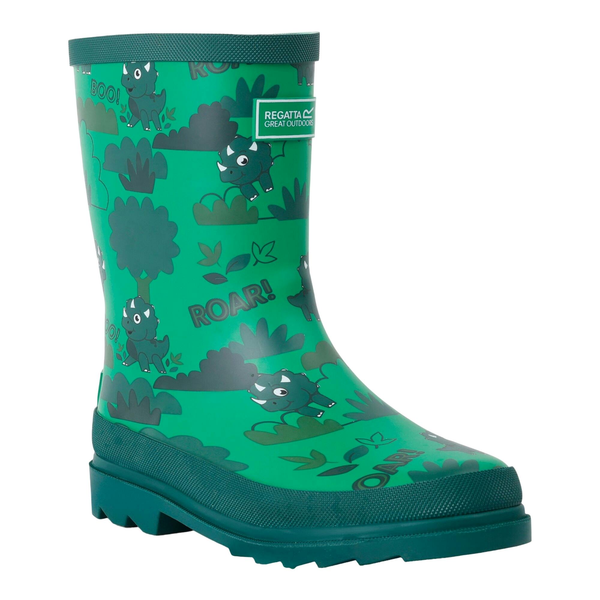 Regatta Green Kids Mudplay Ii Stompy The Dinosaur Wellington Boots - 2 Uk