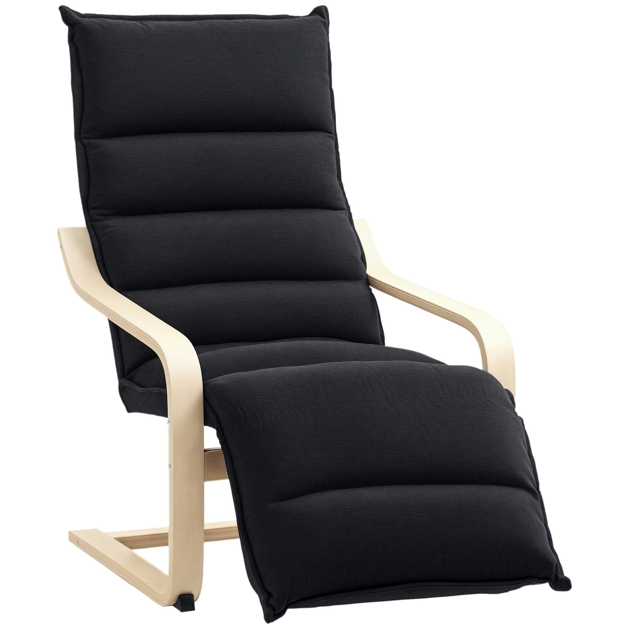 Homcom Black Birch Wood Lounge Chair For Living Room, Bedroom, 12Cm