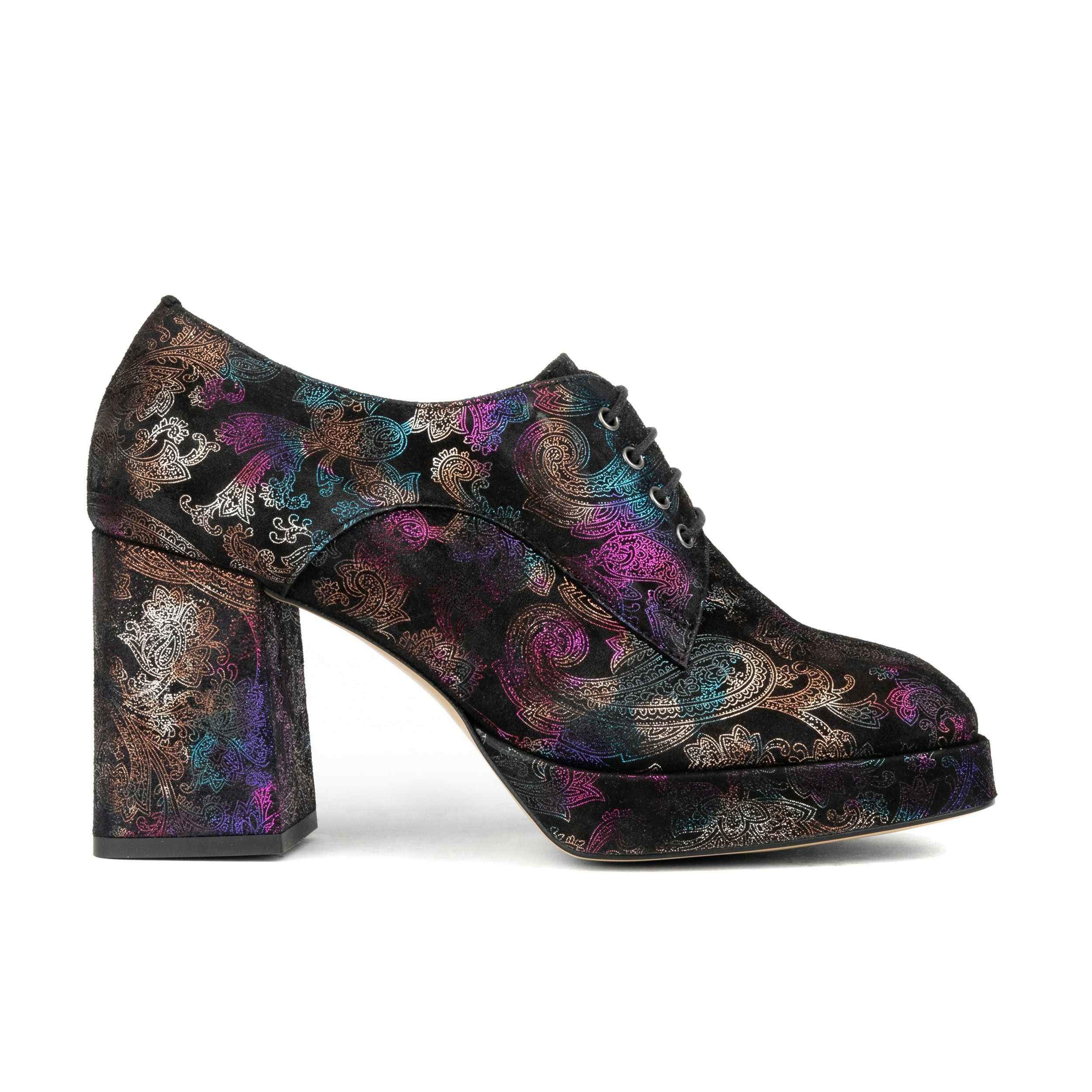 Embassy London Women's Black Roulette Platform - Foil - Leather Oxford Pump With Platform And Block Heel - Uk 6 / Eu 39 / Us 8