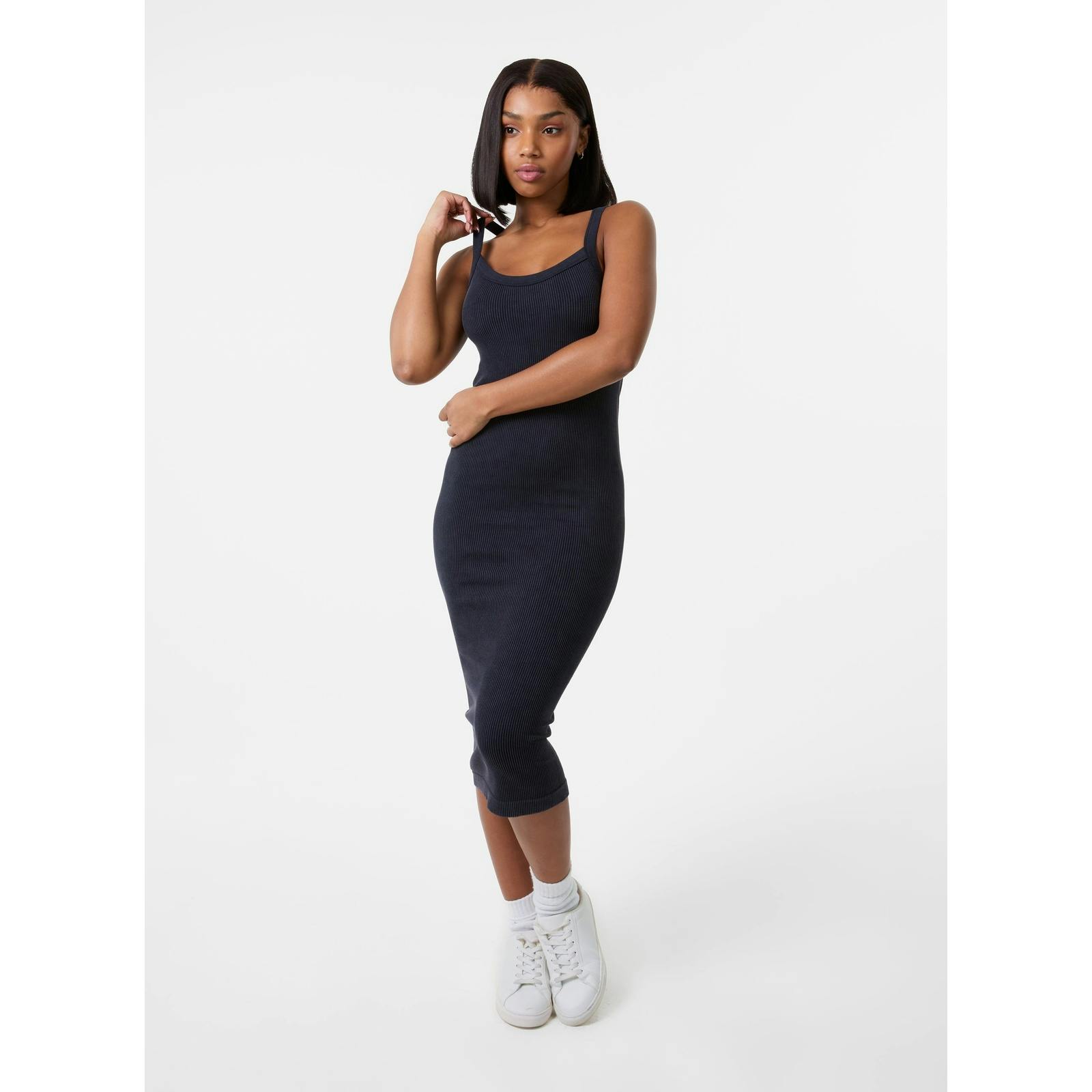 Pink Vanilla Pink/Black Vanilla Washed Ribbed Racer Dress - M-L