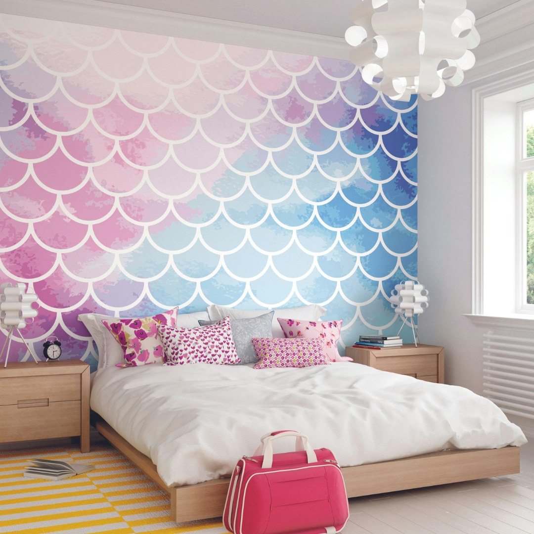Rackhams Watercolour Mermaid Scales Wall Mural - Medium - W300cm X H240cm