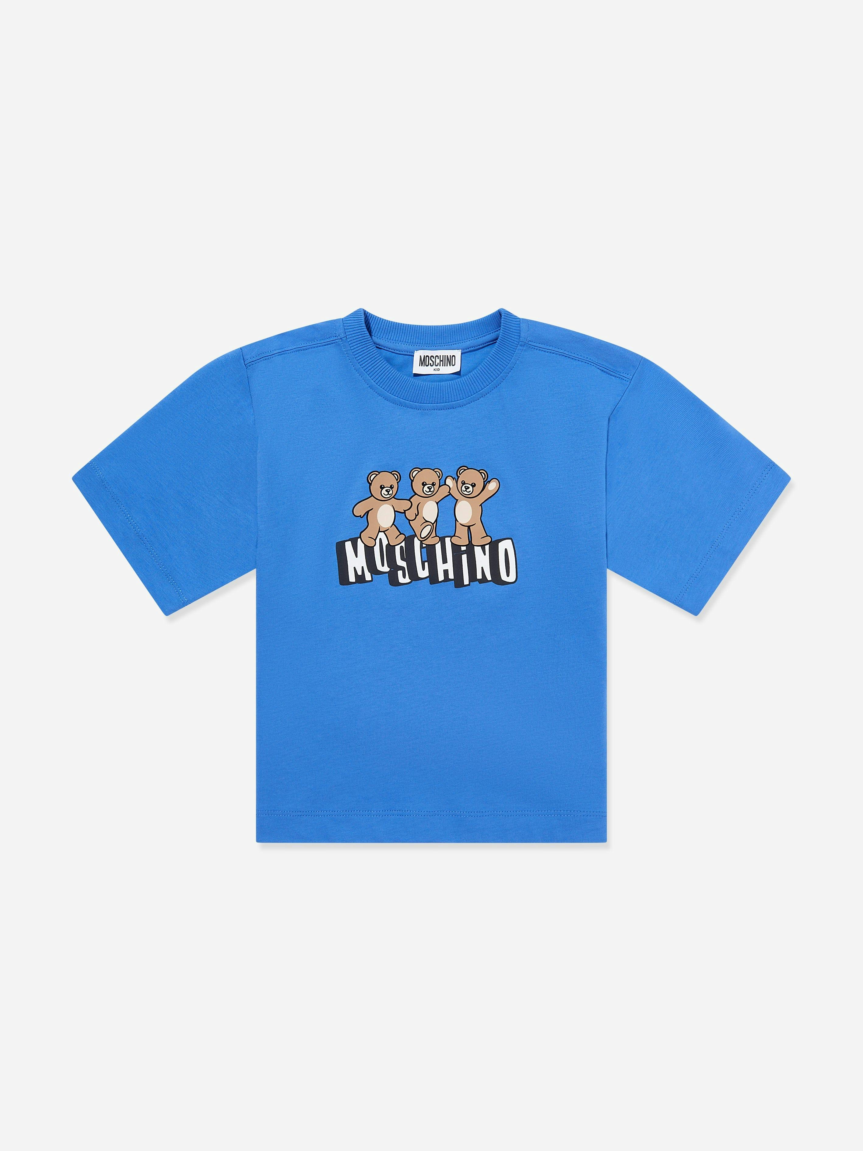 Moschino Kids Unisex Kids Blue Teddy Bear Logo T-Shirt In - 4 Yrs