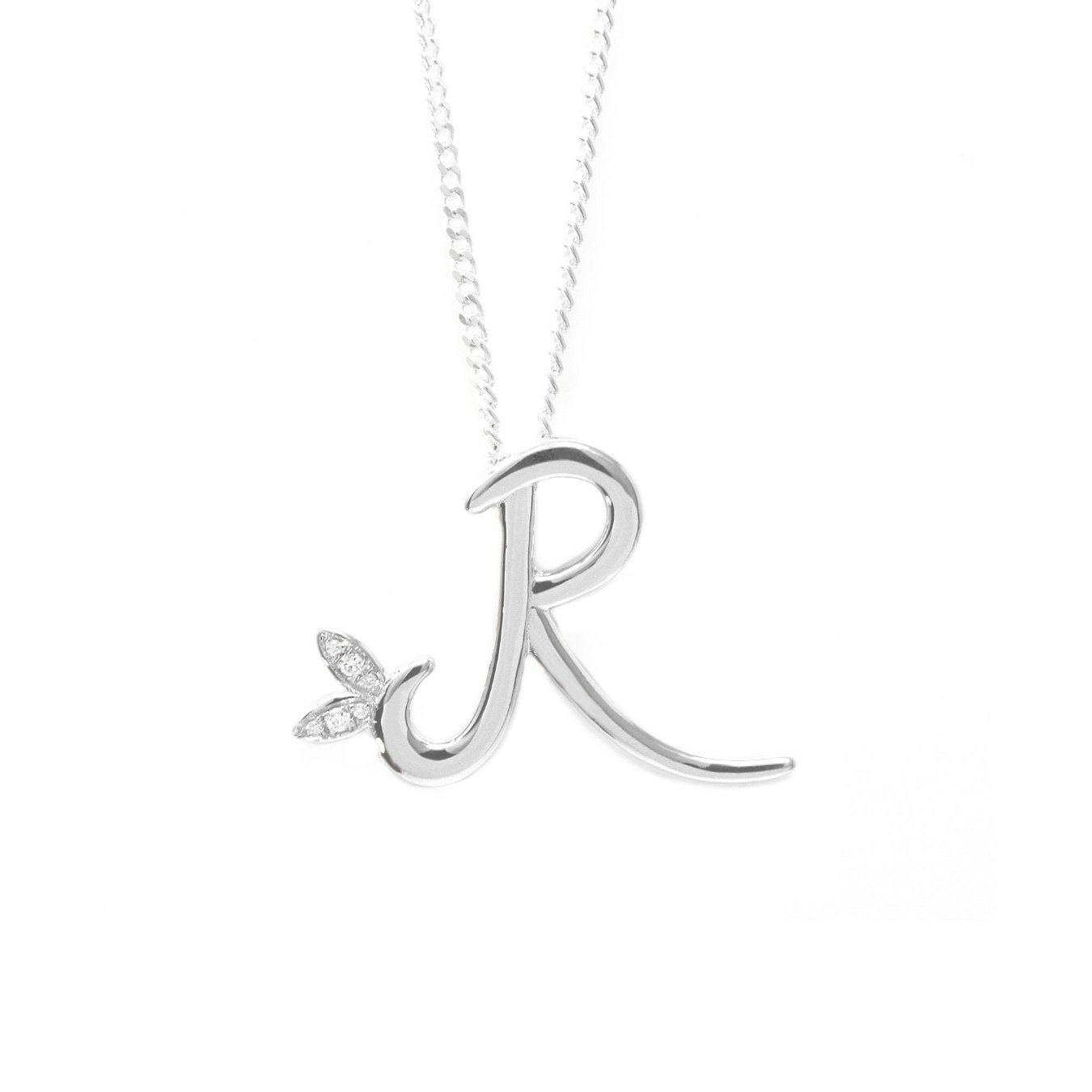 Say It With Silver Winged Diamond Initial Necklace - Sterling - 18" - R