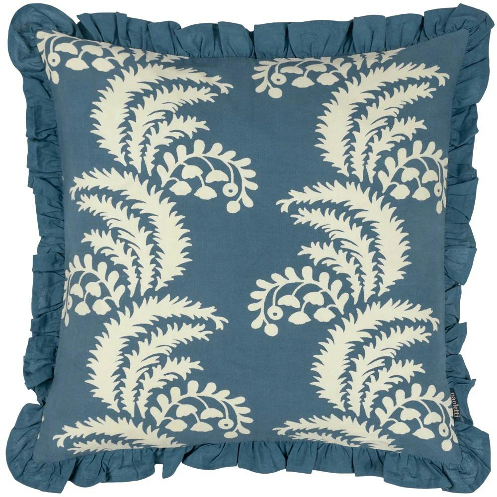 Paoletti Blue Montrose Pleated Floral Cushion Cover - French - 50Cm X 50Cm - French - 100% Cotton
