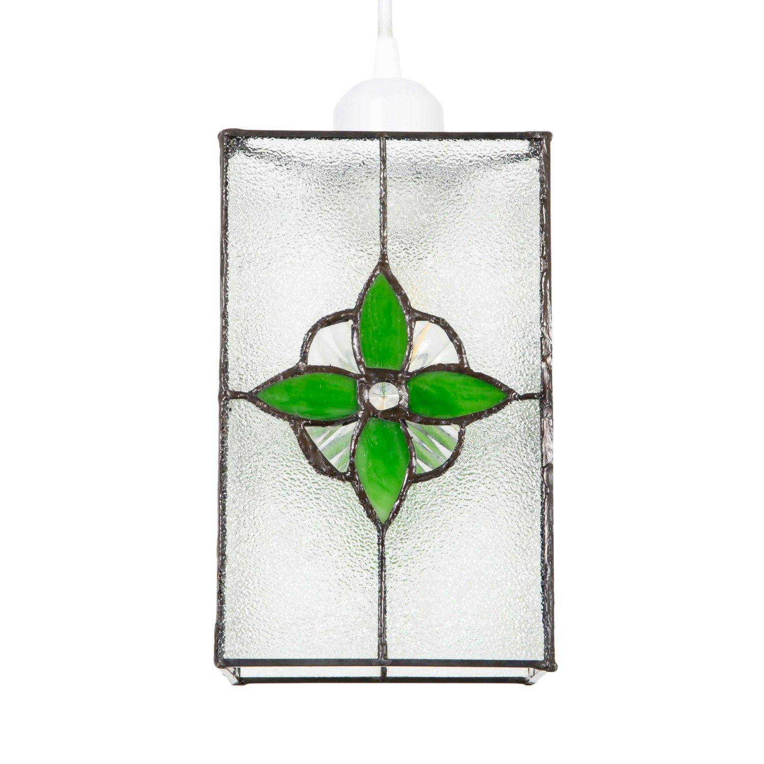 Rackhams Light/Green Traditional Clear Glass Tiffany Style Pendant Shade With Panels