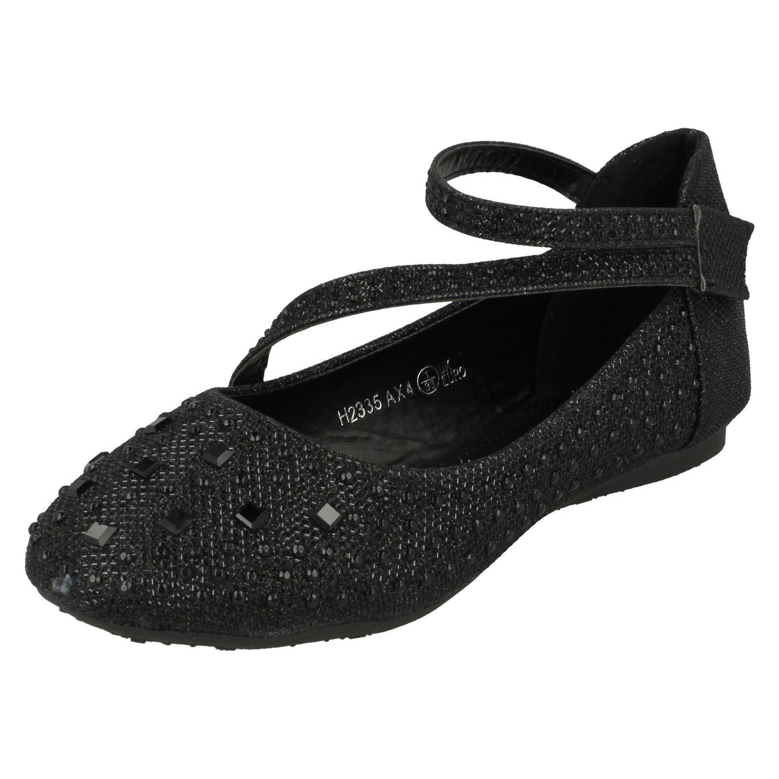Spot On Girls Black Glitter Flat Ballerina Party Shoes H2335 - Uk 13 Child