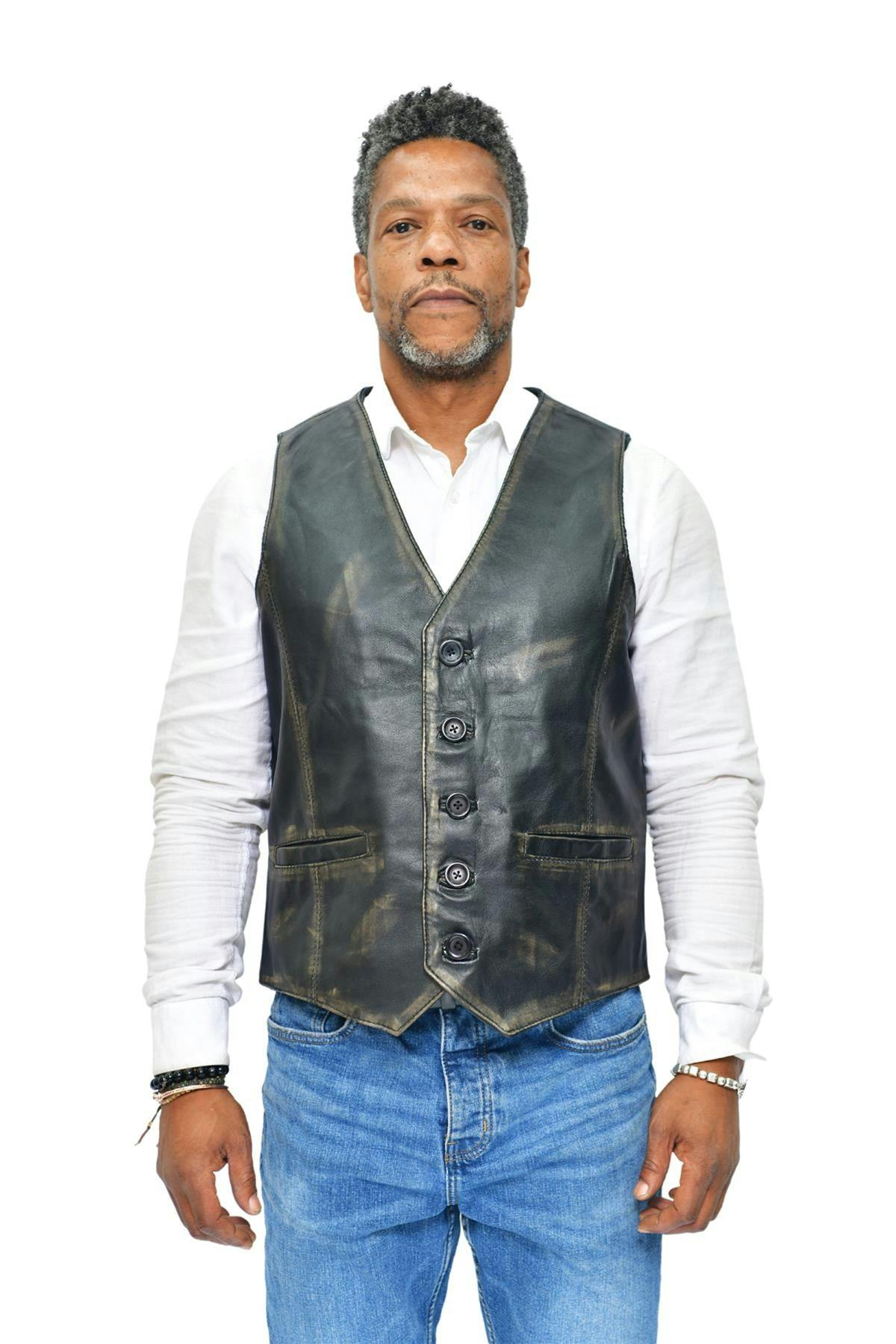 Infinity Leather Men's Black Classic Leather Waistcoat-Chester - Vintage - Uk 2XL | Eu 54 | Us 44