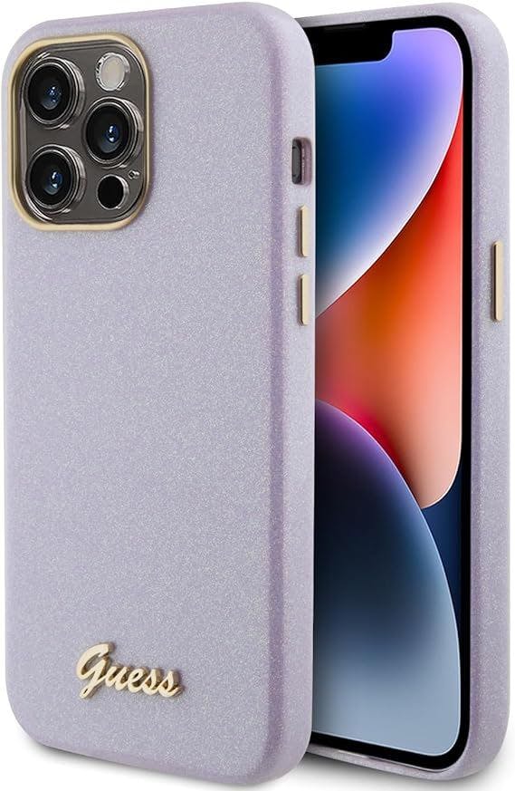 Guess Lilac Glitter Glossy Script Hard Case For Iphone 15 Pro Max 6.7" - Guhcp15xpgmcsl