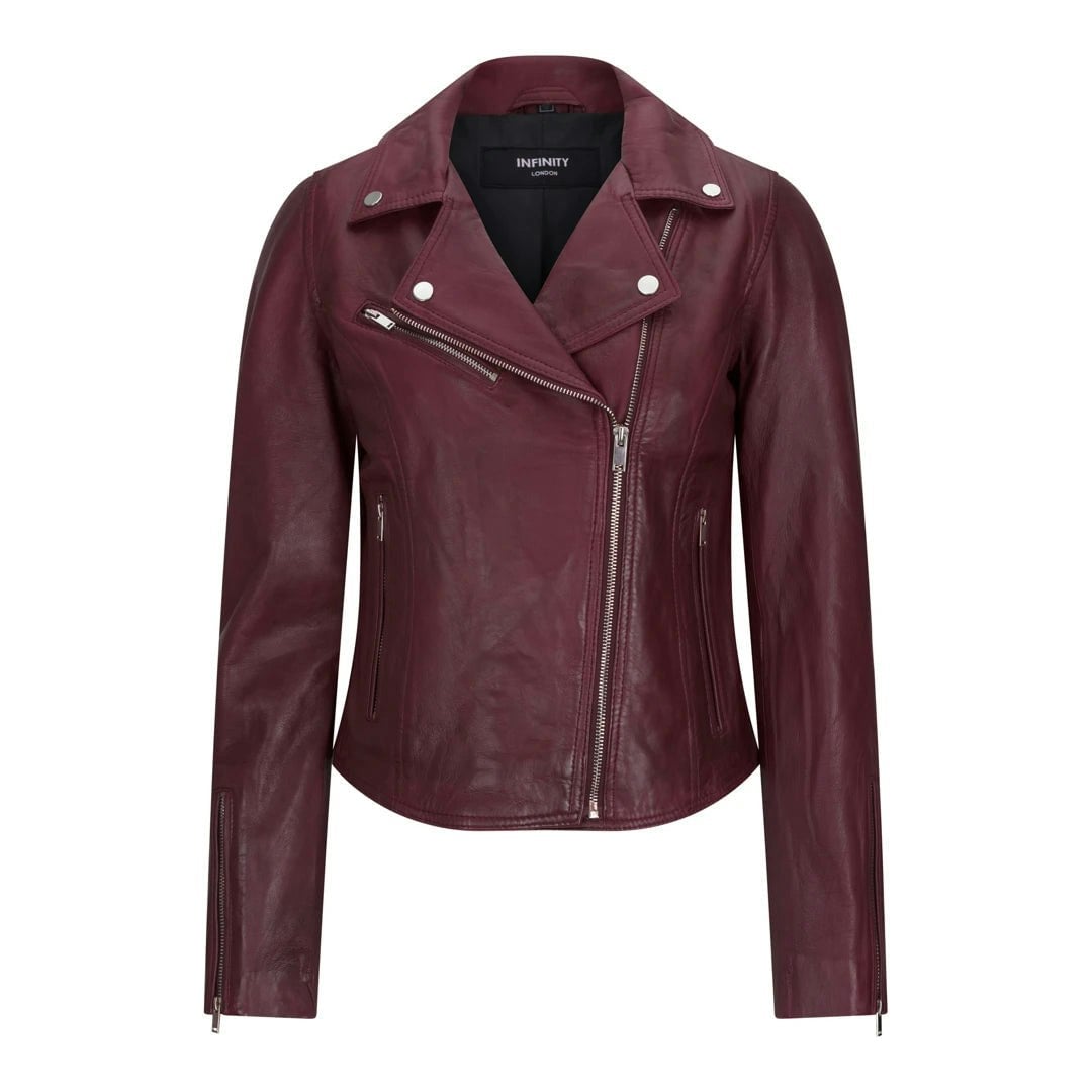 Truclothing Women's Brown/Black/Red Leather Biker Jacket Cross Zip Tan Yellow - Burgundy - Uk 14