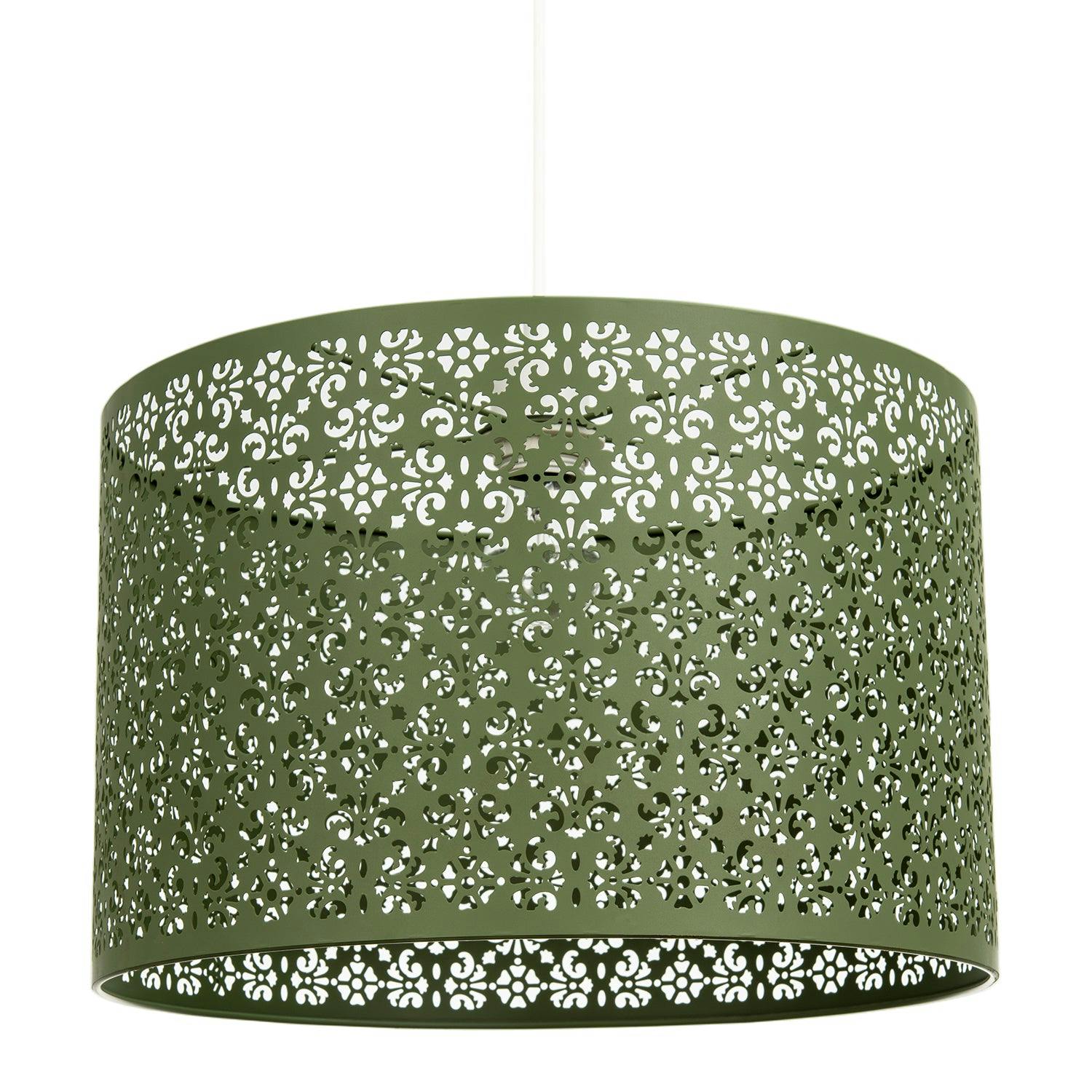 Rackhams Light/Green Moroccan Designed Large Olive Metal Pendant Shade With Floral Decor - Image 2