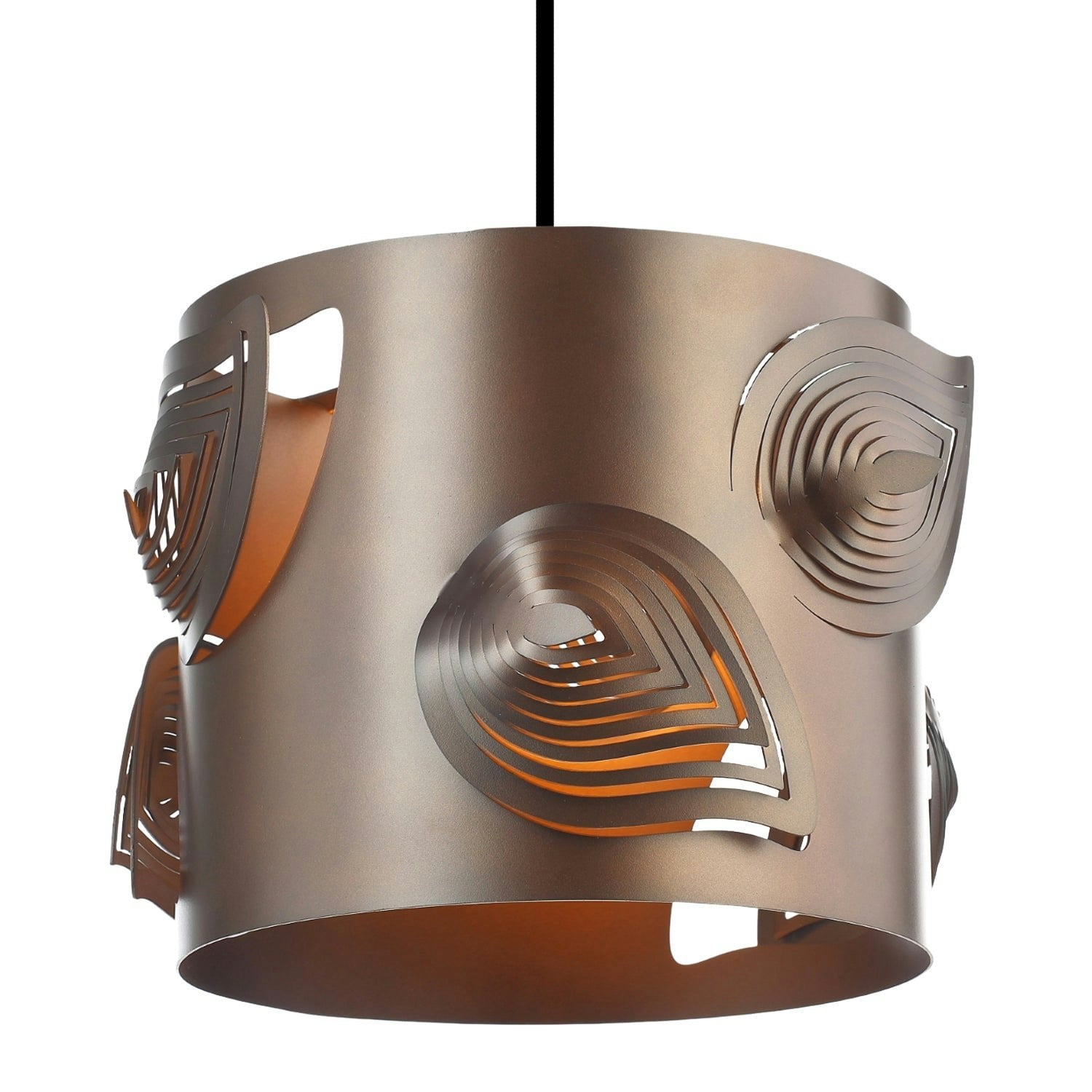 Happy Homewares Bronze Matte Solid Metal Easy Fit Pendant Shade With Laser Cut Leaves