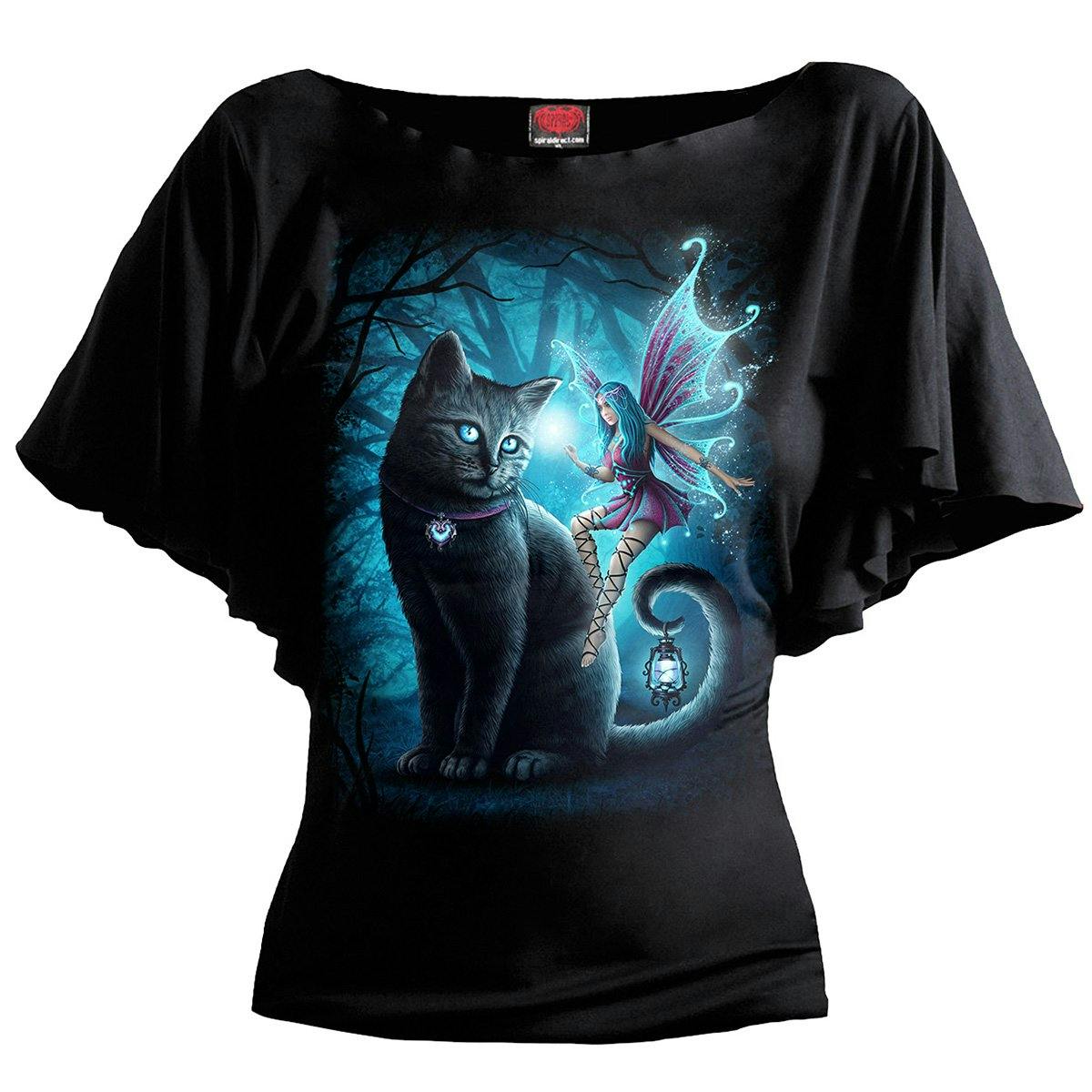 Spiral Direct Black Cat And Fairy - Boat Neck Bat Sleeve Top - 4XL - Digital - Digital